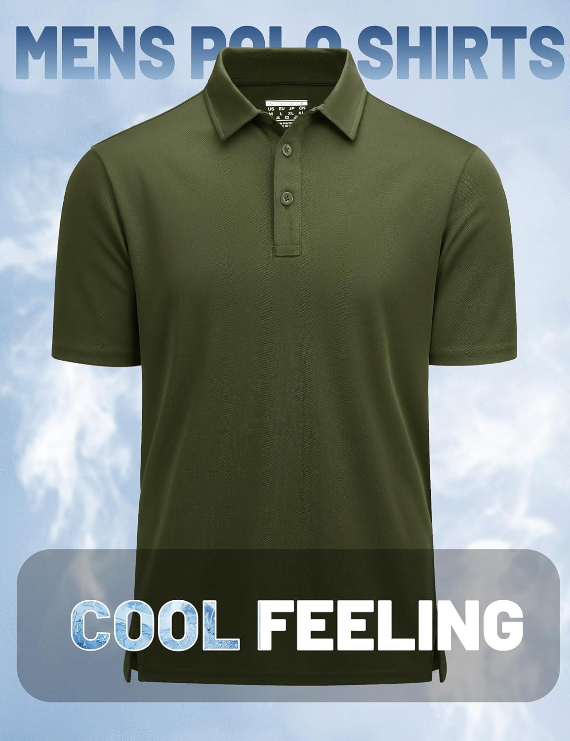 imageMAGCOMSEN Mens Polo Shirts Short Sleeve Golf Quick Dry Collared Moisture Wicking Athletic Performance PolosArmy Green