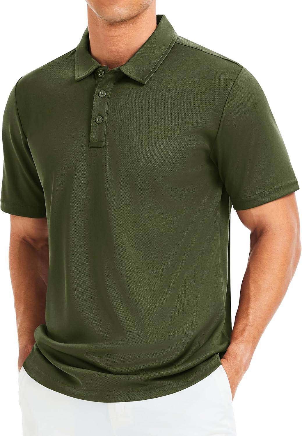 imageMAGCOMSEN Mens Polo Shirts Short Sleeve Golf Quick Dry Collared Moisture Wicking Athletic Performance PolosArmy Green