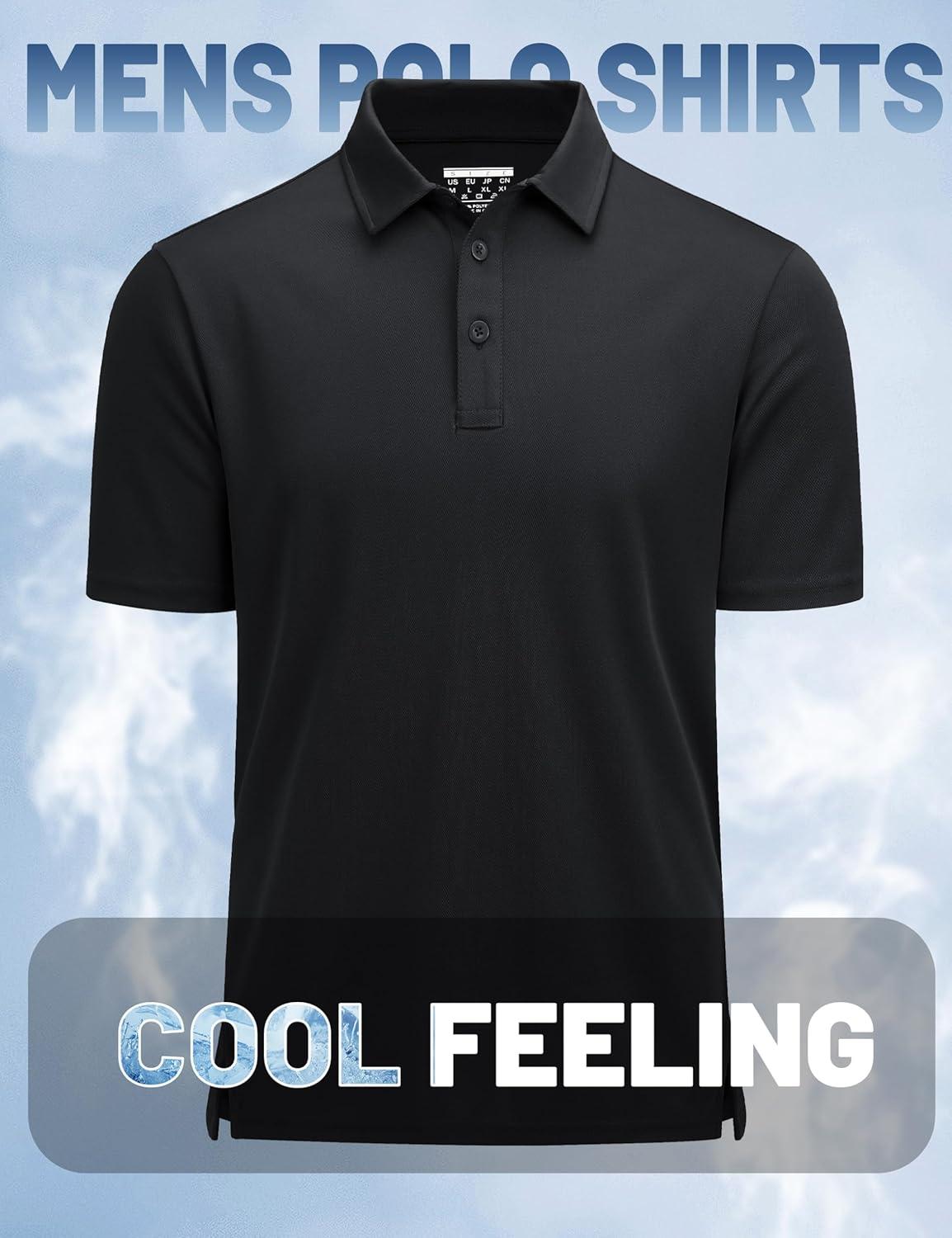 imageMAGCOMSEN Mens Polo Shirts Short Sleeve Golf Quick Dry Collared Moisture Wicking Athletic Performance PolosBlack
