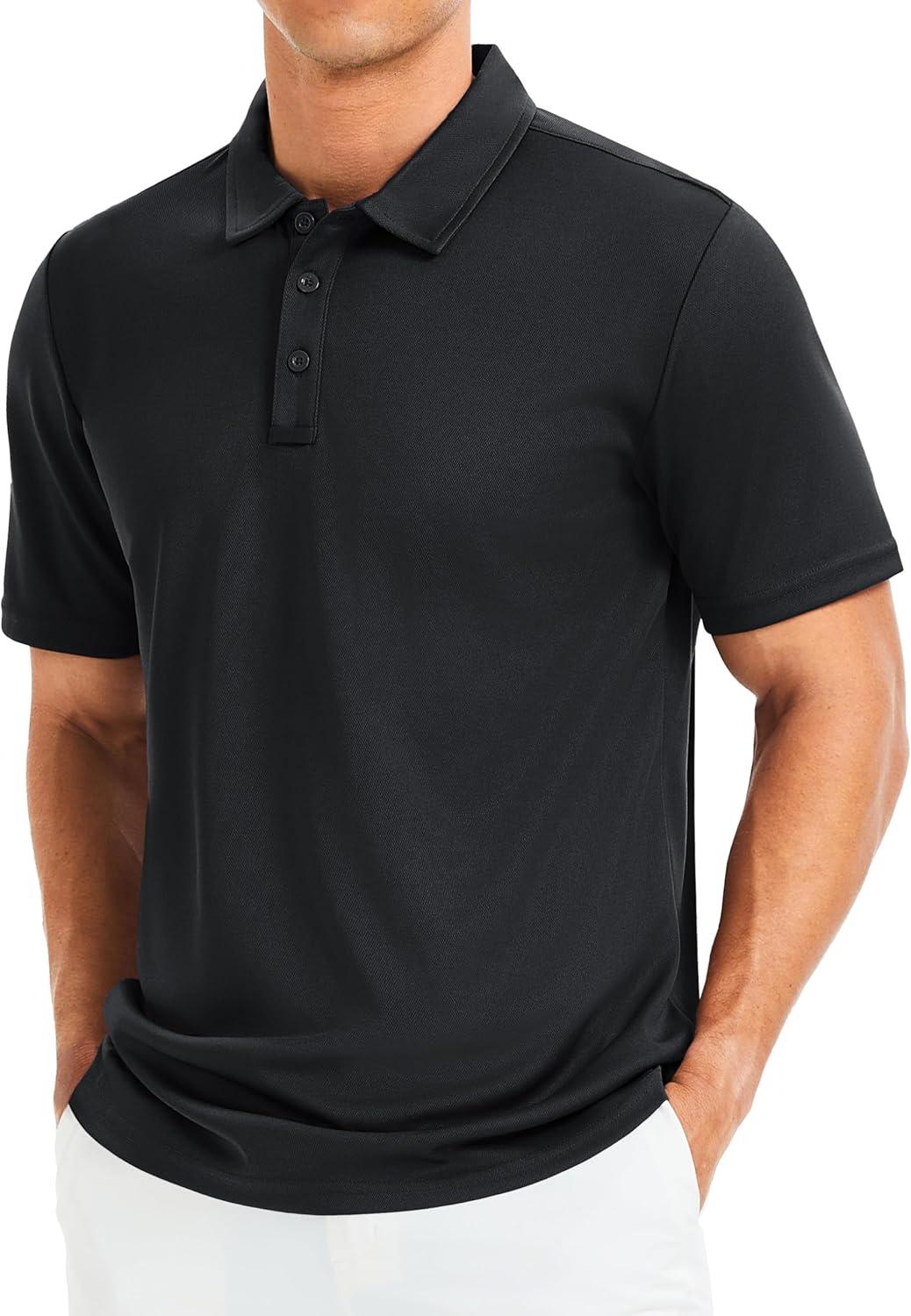 imageMAGCOMSEN Mens Polo Shirts Short Sleeve Golf Quick Dry Collared Moisture Wicking Athletic Performance PolosBlack