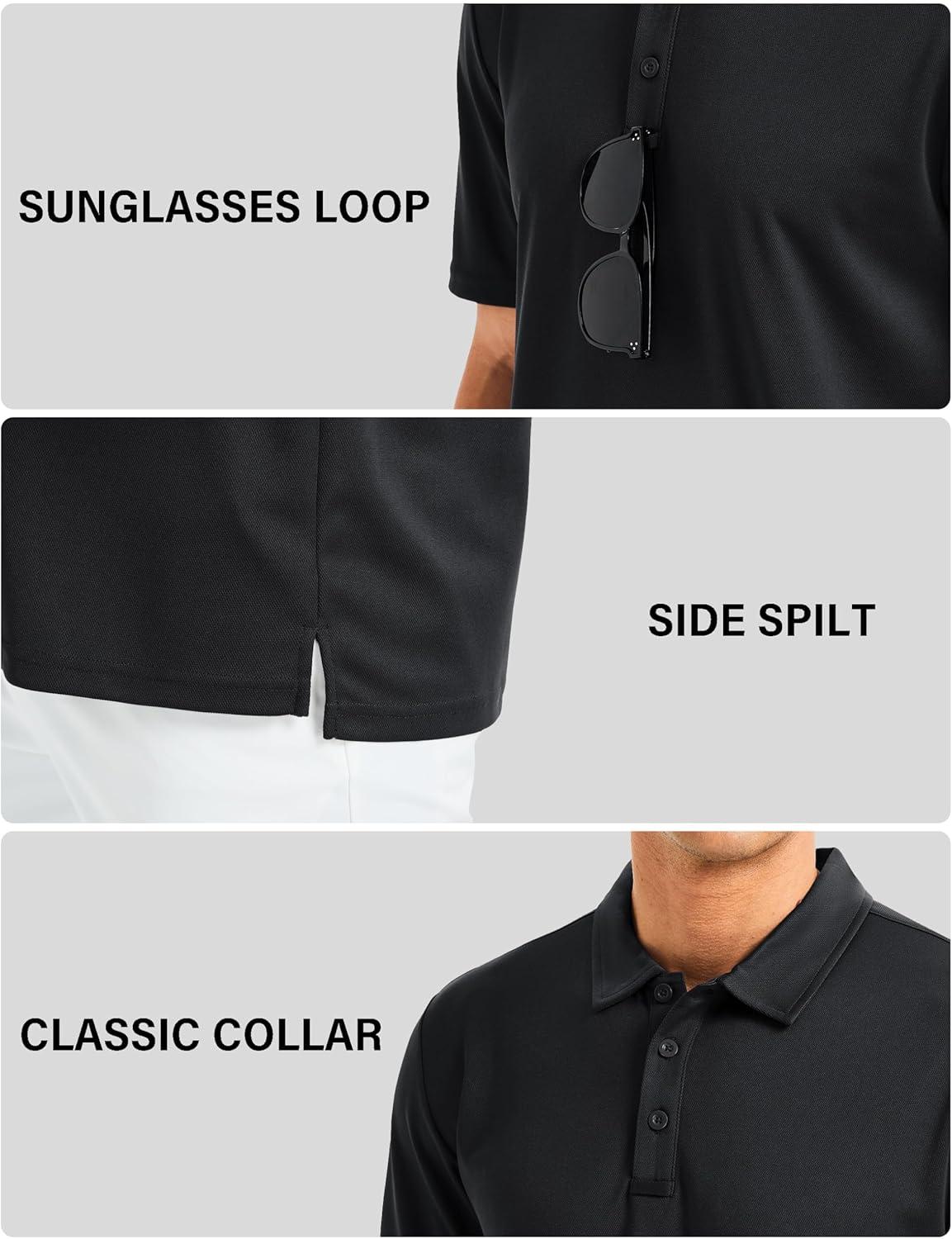 imageMAGCOMSEN Mens Polo Shirts Short Sleeve Golf Quick Dry Collared Moisture Wicking Athletic Performance PolosBlack