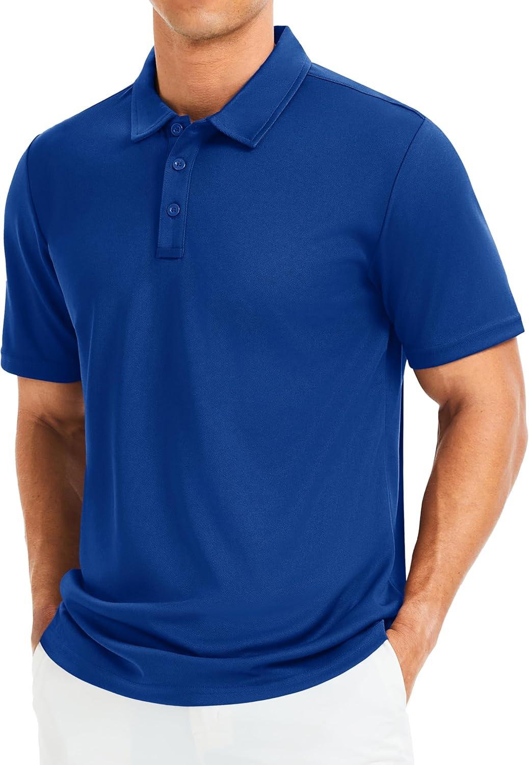 imageMAGCOMSEN Mens Polo Shirts Short Sleeve Golf Quick Dry Collared Moisture Wicking Athletic Performance PolosColor Blue