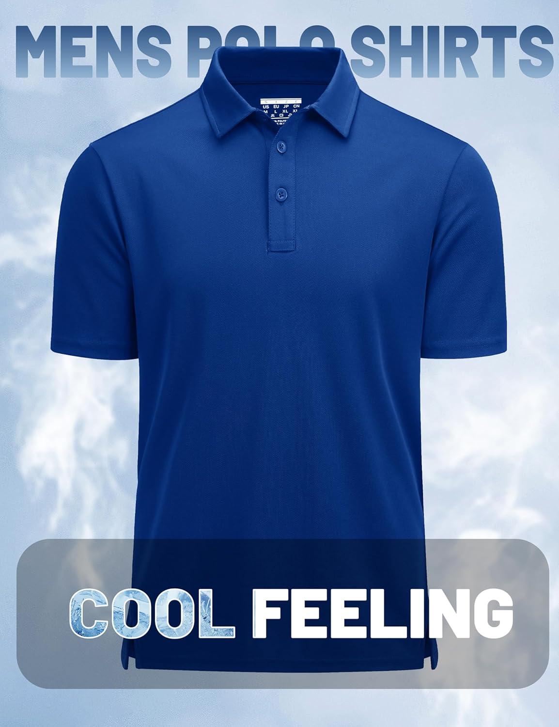 imageMAGCOMSEN Mens Polo Shirts Short Sleeve Golf Quick Dry Collared Moisture Wicking Athletic Performance PolosColor Blue