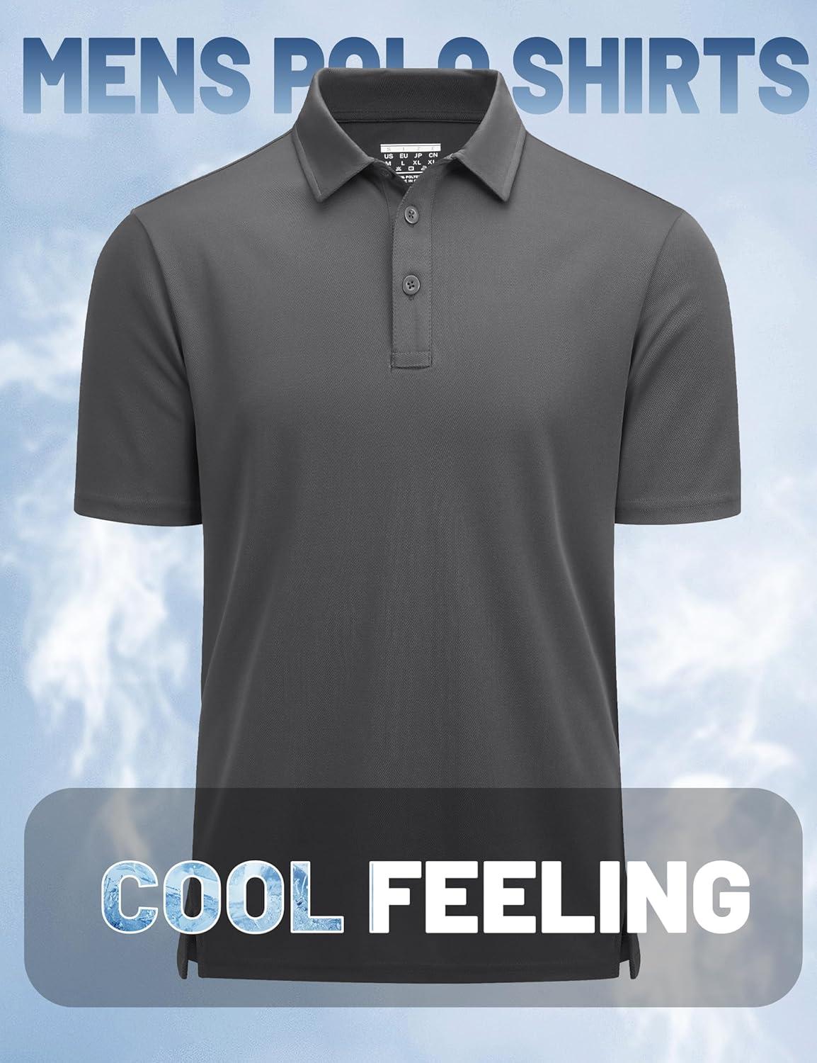 imageMAGCOMSEN Mens Polo Shirts Short Sleeve Golf Quick Dry Collared Moisture Wicking Athletic Performance PolosDark Grey