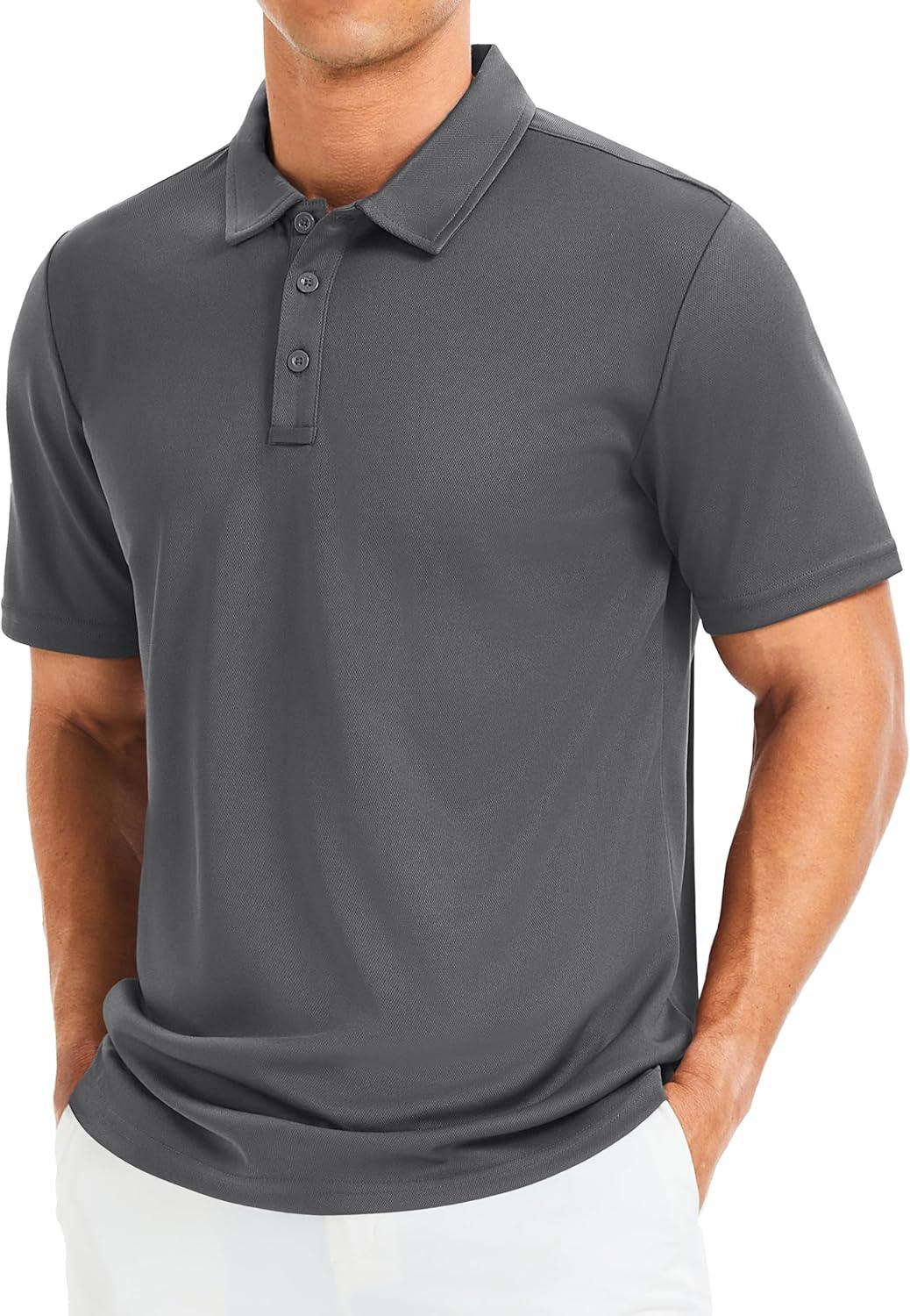 imageMAGCOMSEN Mens Polo Shirts Short Sleeve Golf Quick Dry Collared Moisture Wicking Athletic Performance PolosDark Grey