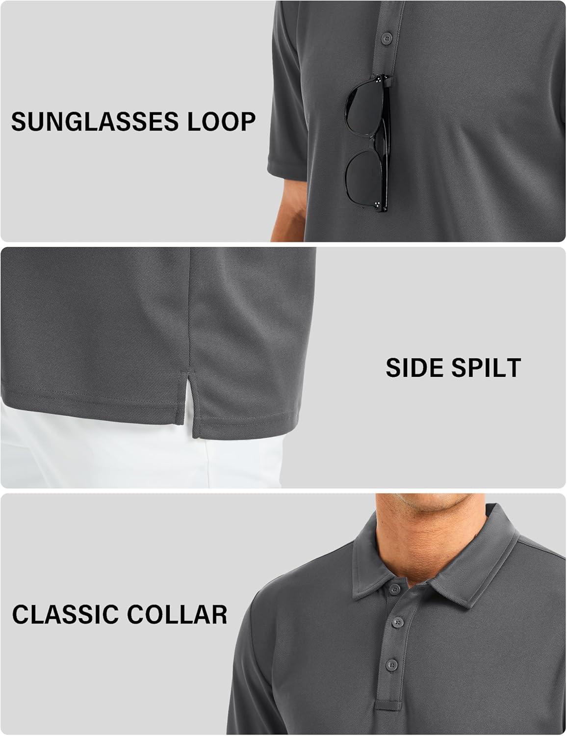 imageMAGCOMSEN Mens Polo Shirts Short Sleeve Golf Quick Dry Collared Moisture Wicking Athletic Performance PolosDark Grey