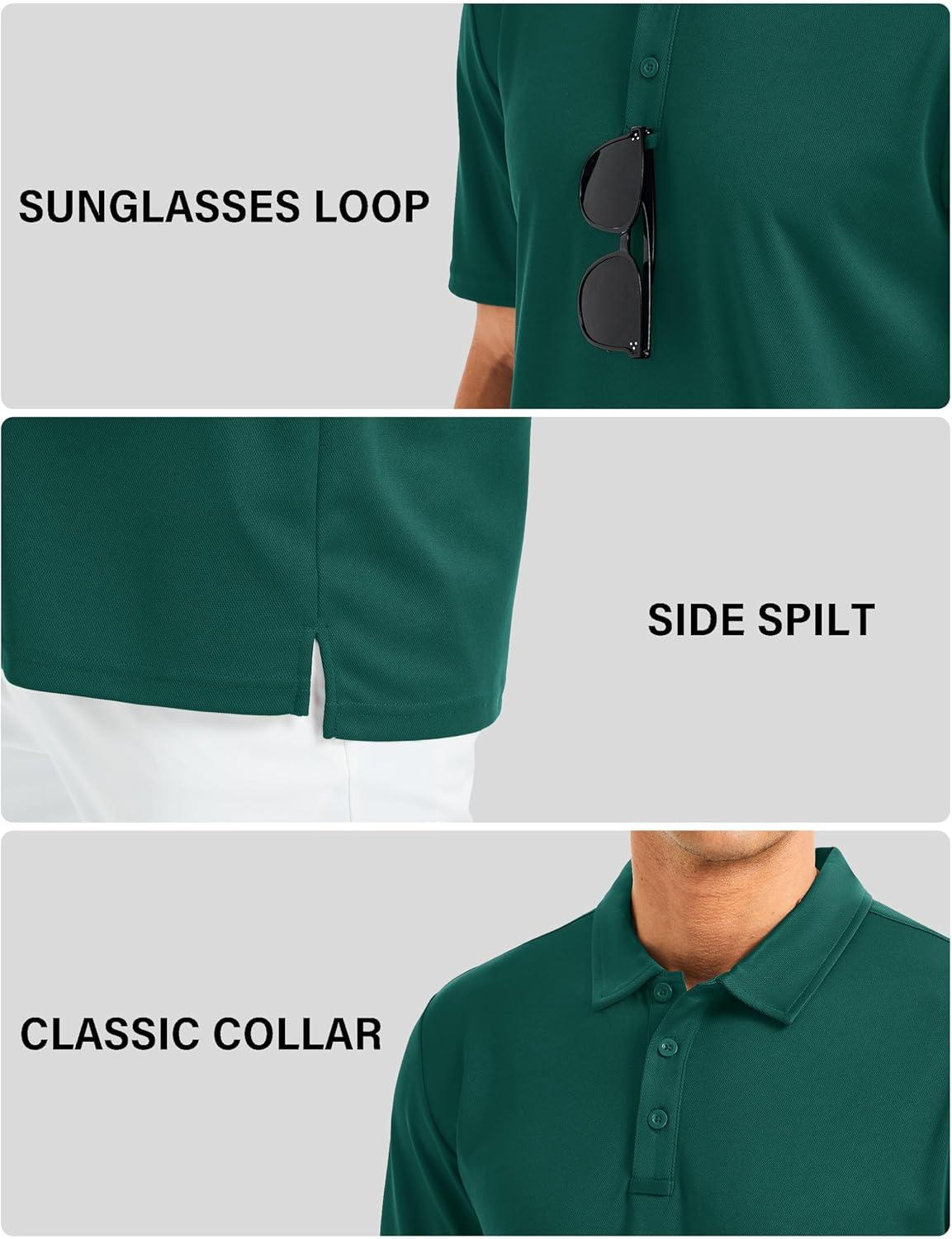 imageMAGCOMSEN Mens Polo Shirts Short Sleeve Golf Quick Dry Collared Moisture Wicking Athletic Performance PolosEmerald Green