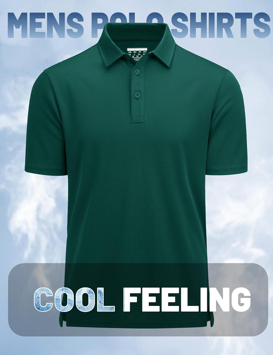 imageMAGCOMSEN Mens Polo Shirts Short Sleeve Golf Quick Dry Collared Moisture Wicking Athletic Performance PolosEmerald Green