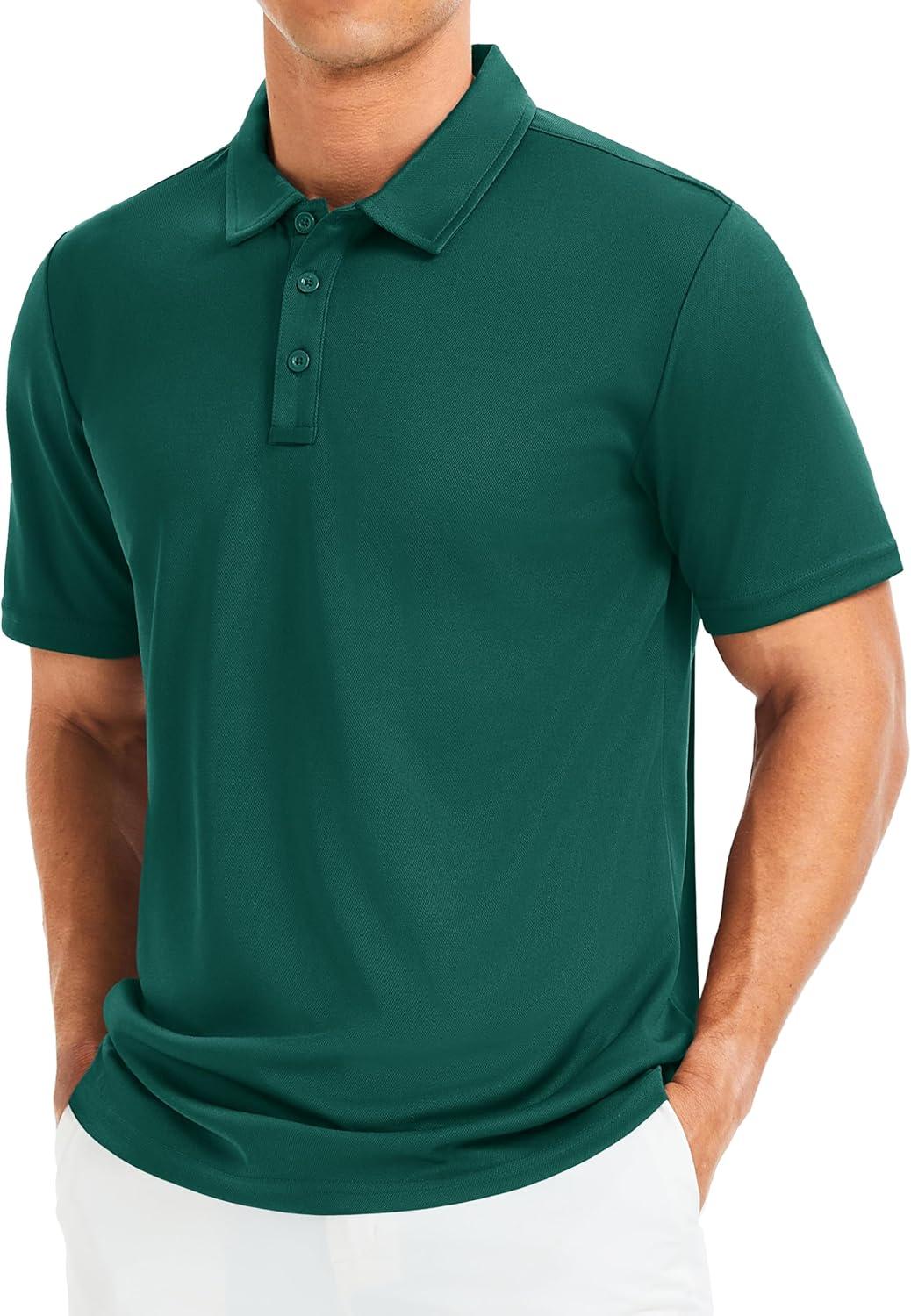 imageMAGCOMSEN Mens Polo Shirts Short Sleeve Golf Quick Dry Collared Moisture Wicking Athletic Performance PolosEmerald Green