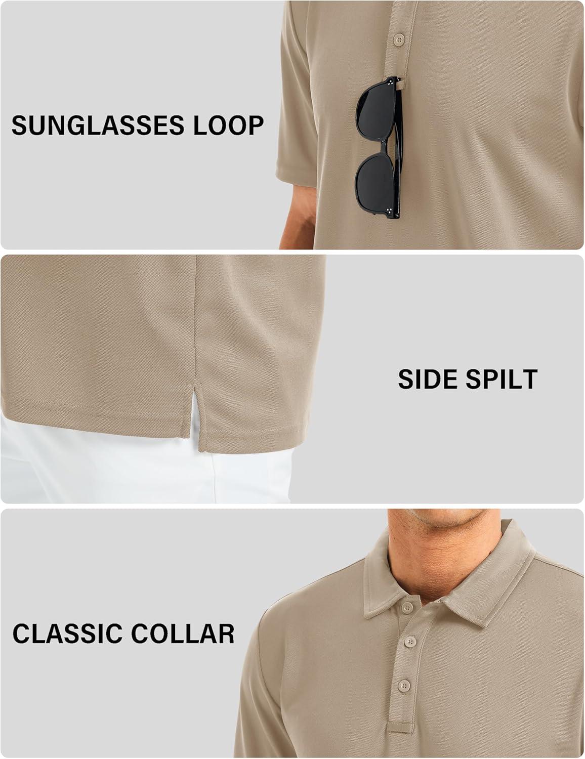 imageMAGCOMSEN Mens Polo Shirts Short Sleeve Golf Quick Dry Collared Moisture Wicking Athletic Performance PolosKhaki