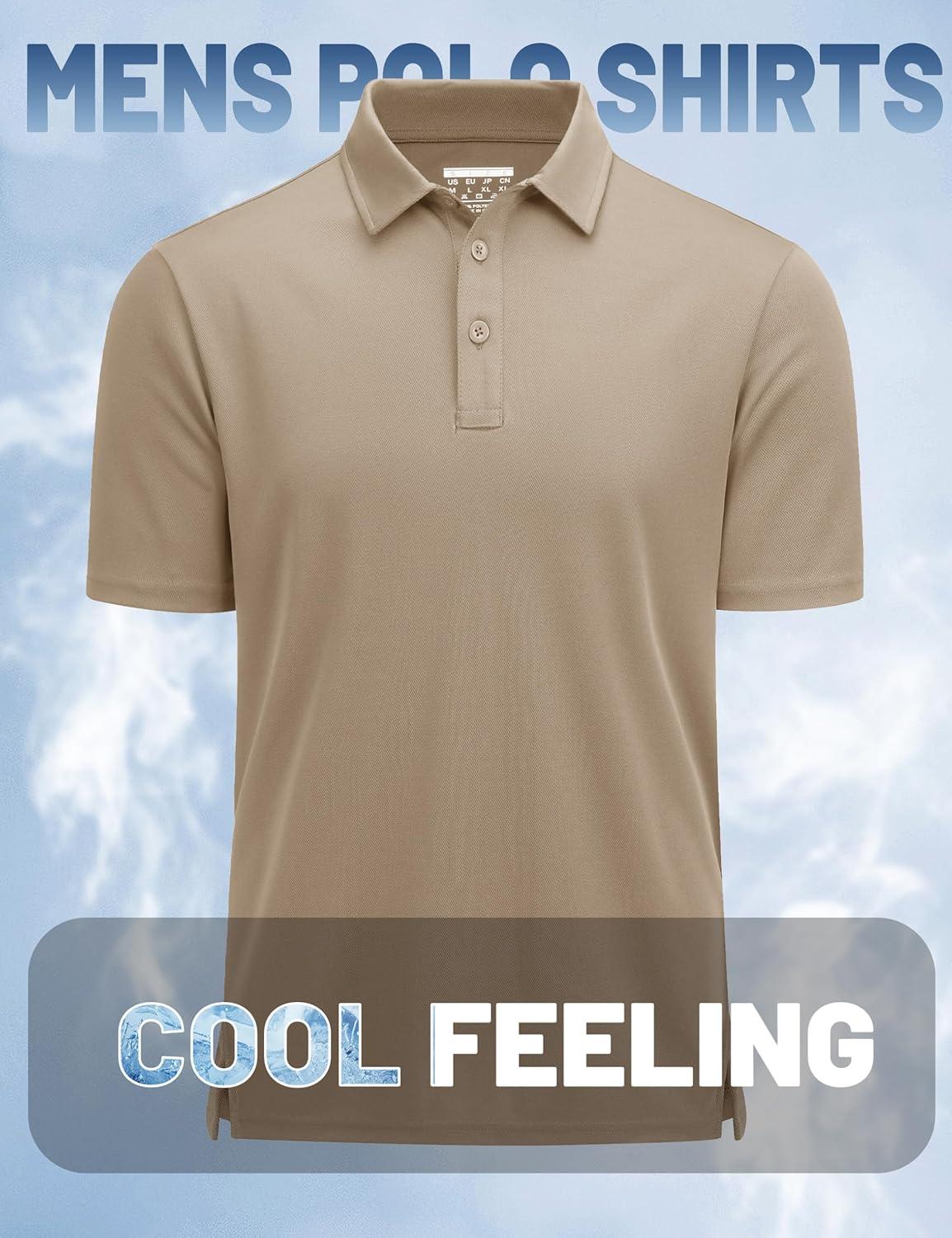 imageMAGCOMSEN Mens Polo Shirts Short Sleeve Golf Quick Dry Collared Moisture Wicking Athletic Performance PolosKhaki