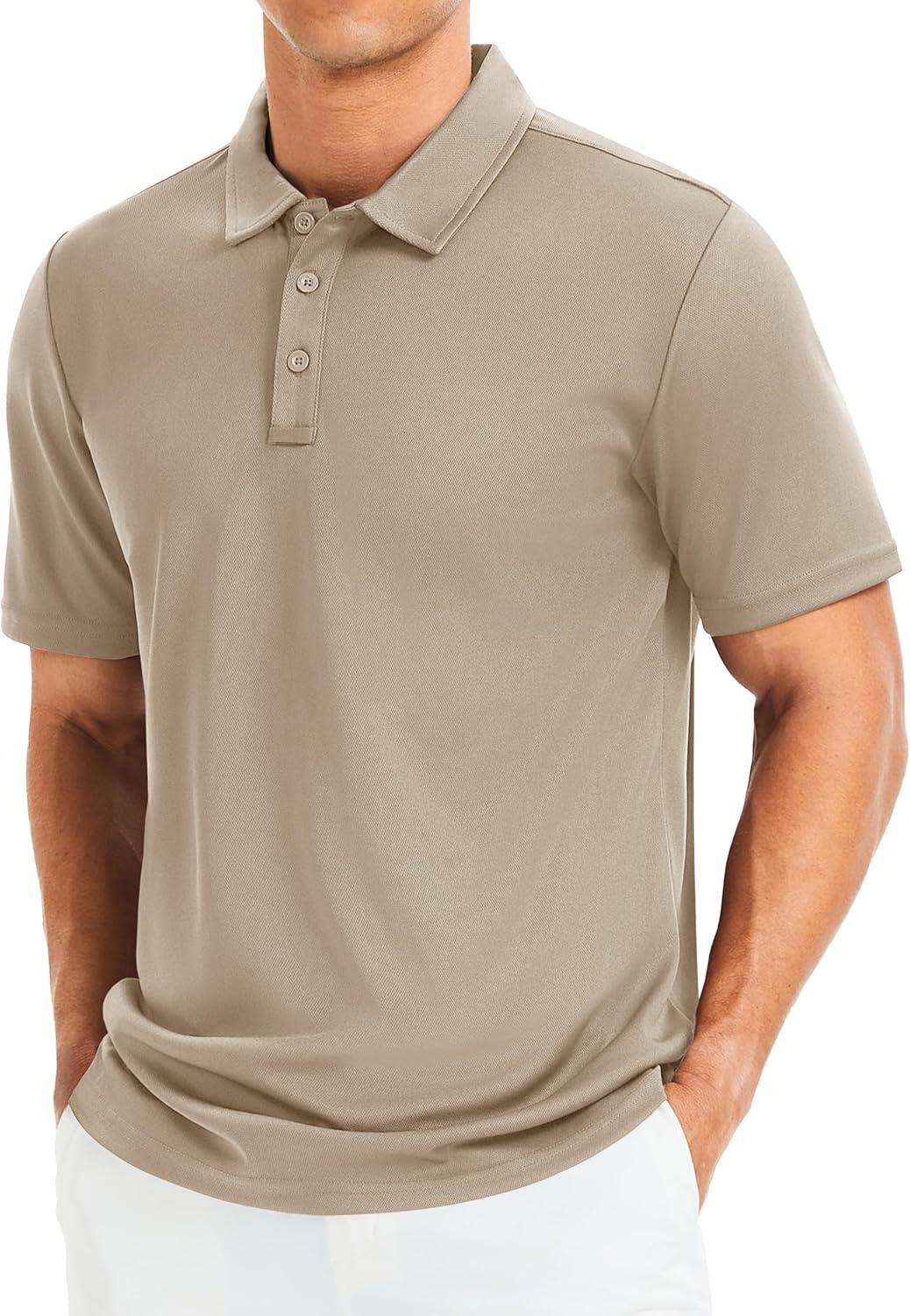 imageMAGCOMSEN Mens Polo Shirts Short Sleeve Golf Quick Dry Collared Moisture Wicking Athletic Performance PolosKhaki
