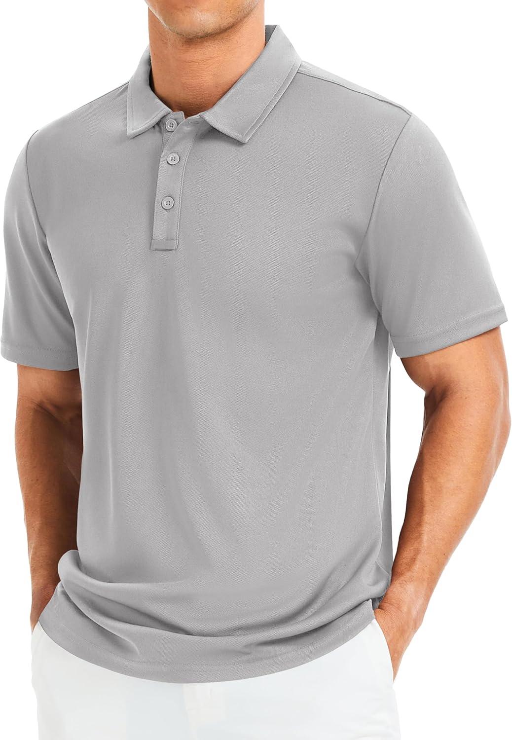 imageMAGCOMSEN Mens Polo Shirts Short Sleeve Golf Quick Dry Collared Moisture Wicking Athletic Performance PolosLight Grey