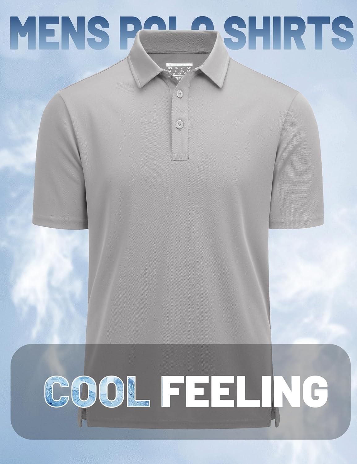 imageMAGCOMSEN Mens Polo Shirts Short Sleeve Golf Quick Dry Collared Moisture Wicking Athletic Performance PolosLight Grey