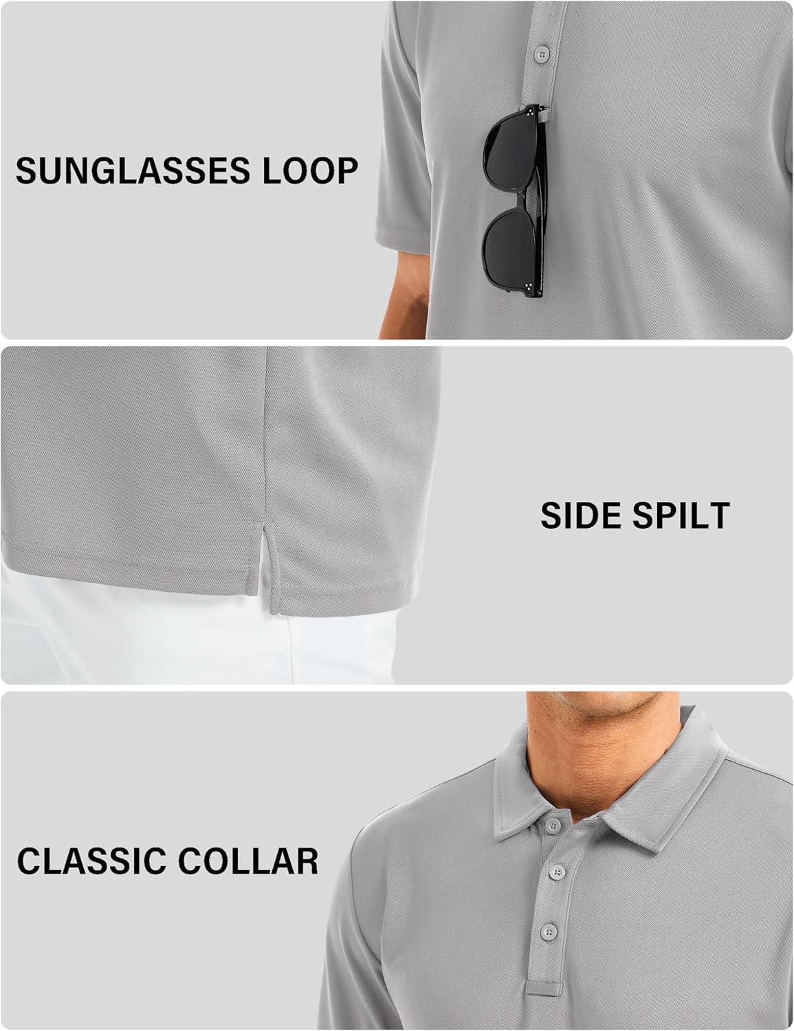 imageMAGCOMSEN Mens Polo Shirts Short Sleeve Golf Quick Dry Collared Moisture Wicking Athletic Performance PolosLight Grey