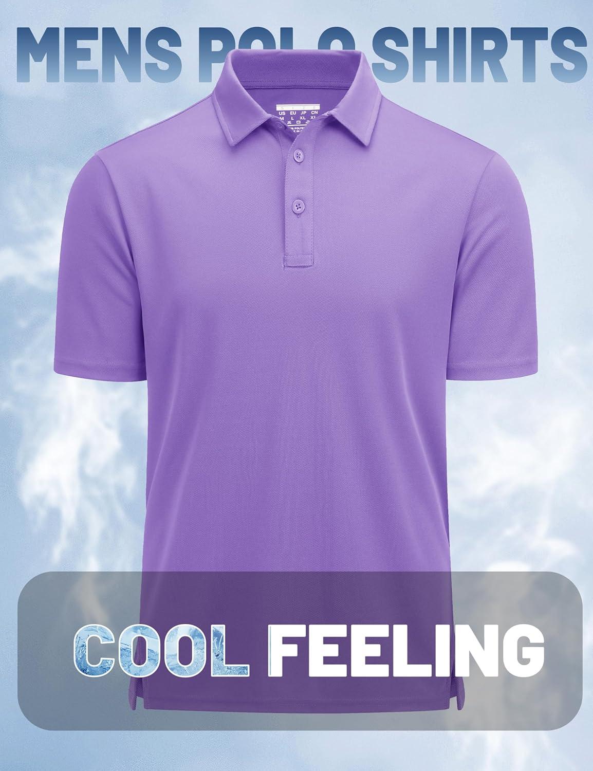 imageMAGCOMSEN Mens Polo Shirts Short Sleeve Golf Quick Dry Collared Moisture Wicking Athletic Performance PolosLight Purple