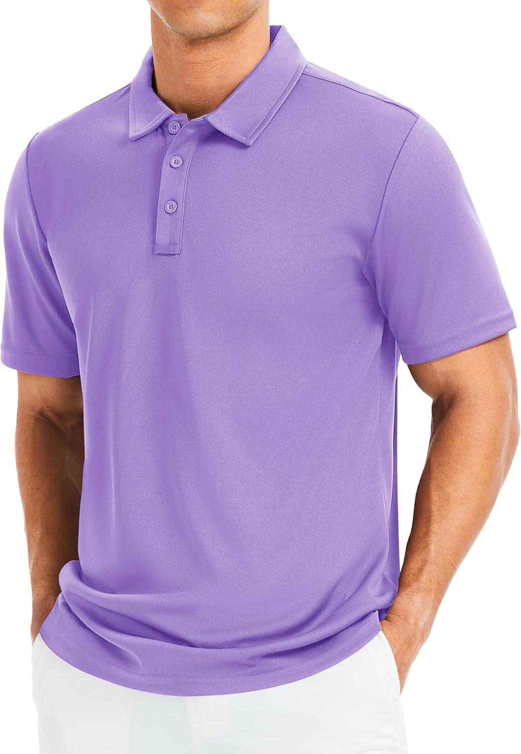 imageMAGCOMSEN Mens Polo Shirts Short Sleeve Golf Quick Dry Collared Moisture Wicking Athletic Performance PolosLight Purple