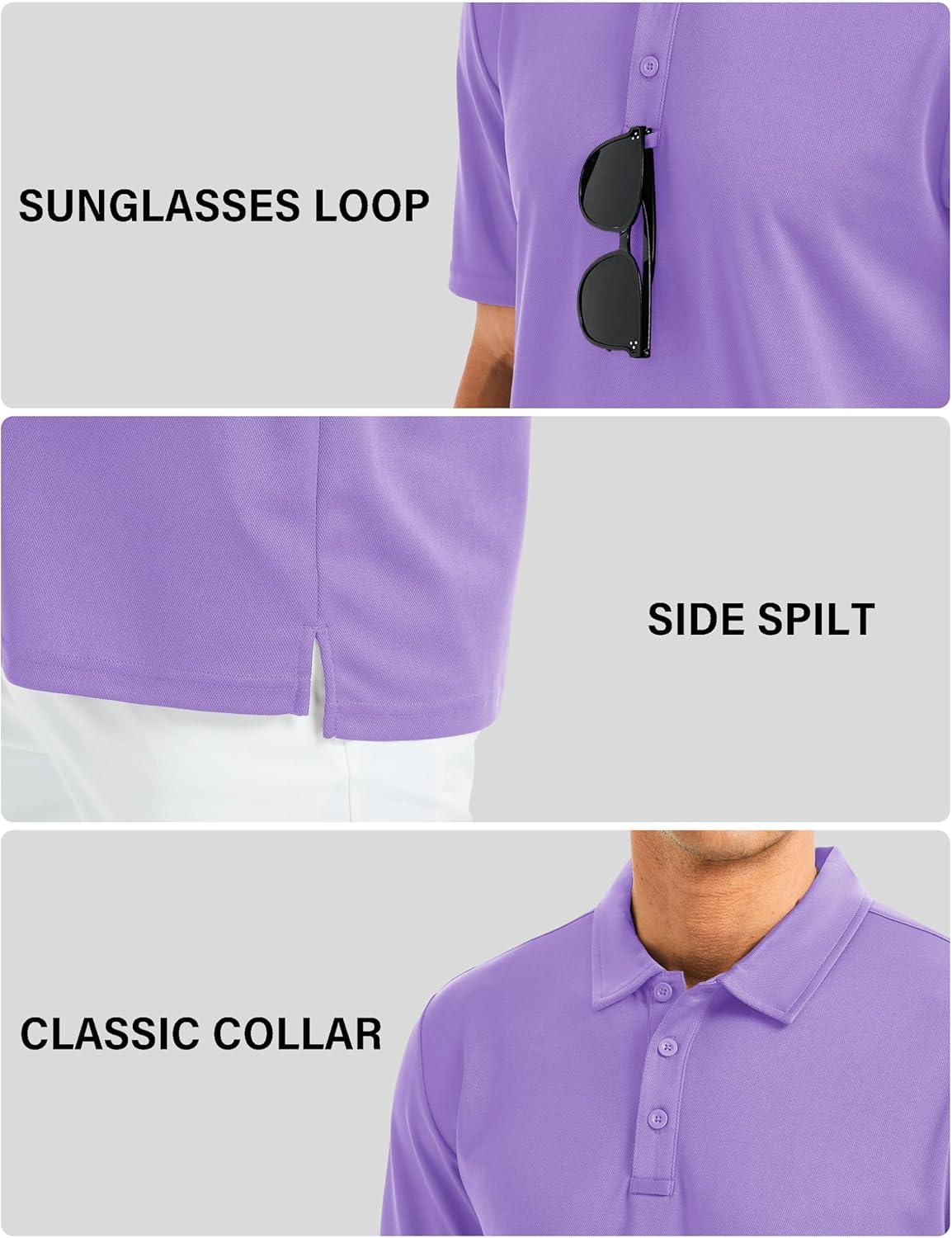 imageMAGCOMSEN Mens Polo Shirts Short Sleeve Golf Quick Dry Collared Moisture Wicking Athletic Performance PolosLight Purple
