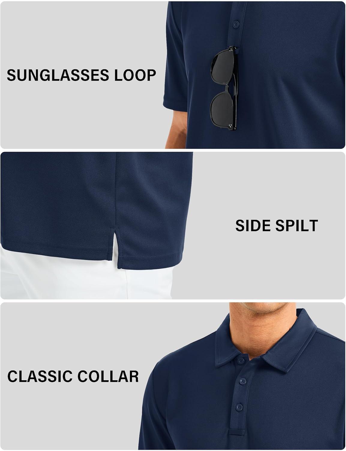 imageMAGCOMSEN Mens Polo Shirts Short Sleeve Golf Quick Dry Collared Moisture Wicking Athletic Performance PolosNavy