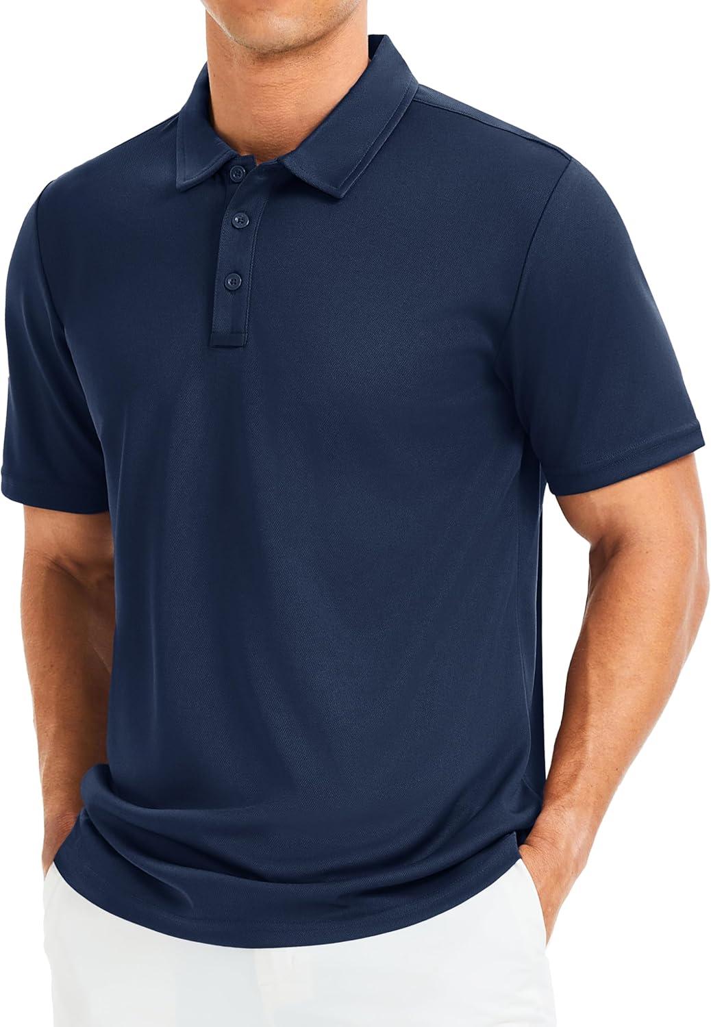 imageMAGCOMSEN Mens Polo Shirts Short Sleeve Golf Quick Dry Collared Moisture Wicking Athletic Performance PolosNavy