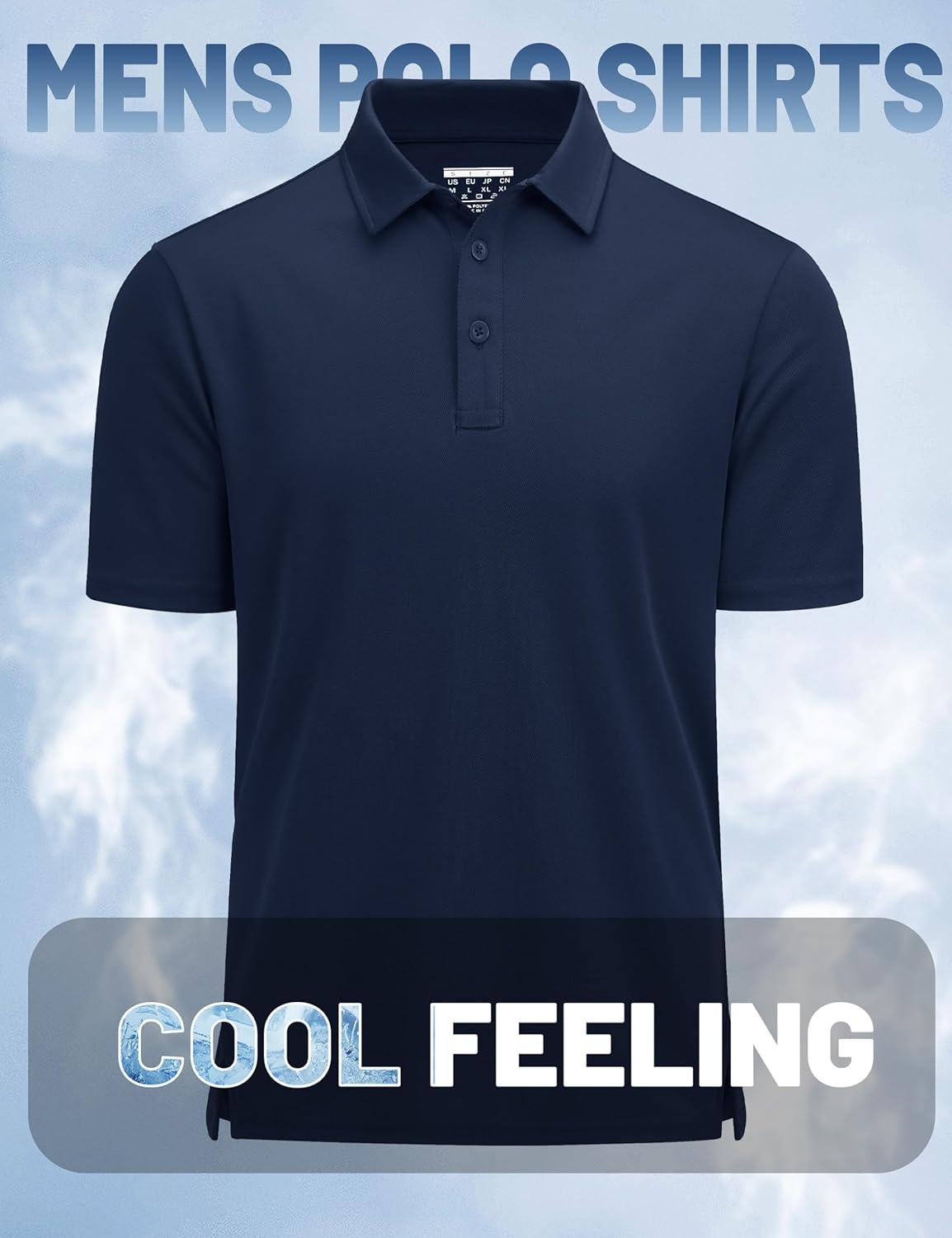 imageMAGCOMSEN Mens Polo Shirts Short Sleeve Golf Quick Dry Collared Moisture Wicking Athletic Performance PolosNavy