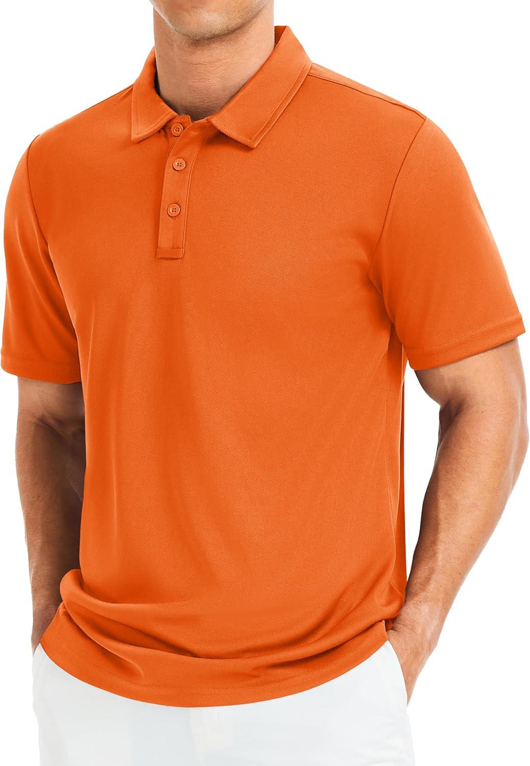 imageMAGCOMSEN Mens Polo Shirts Short Sleeve Golf Quick Dry Collared Moisture Wicking Athletic Performance PolosOrange