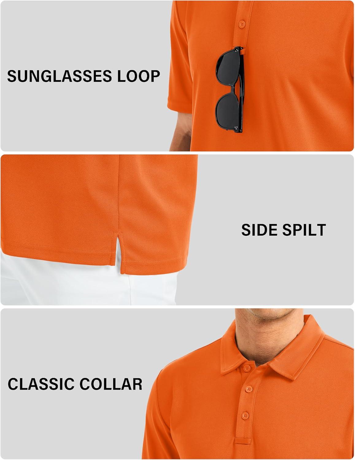 imageMAGCOMSEN Mens Polo Shirts Short Sleeve Golf Quick Dry Collared Moisture Wicking Athletic Performance PolosOrange