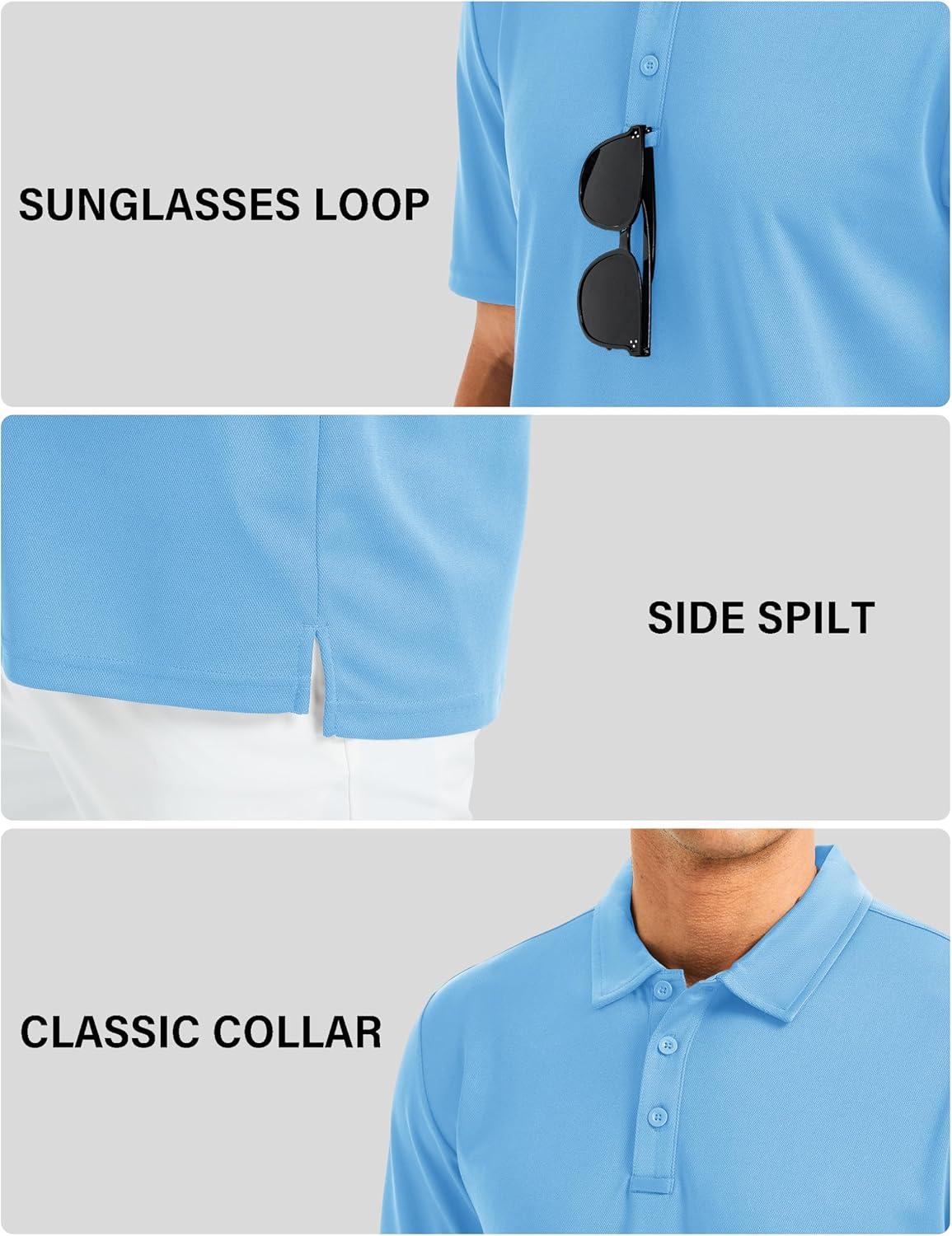 imageMAGCOMSEN Mens Polo Shirts Short Sleeve Golf Quick Dry Collared Moisture Wicking Athletic Performance PolosSky Blue