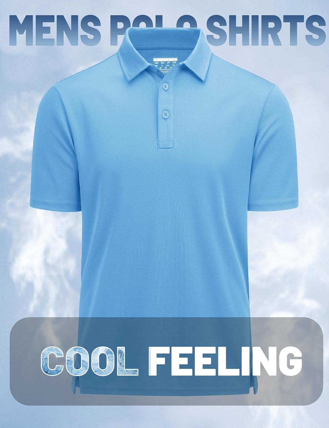 imageMAGCOMSEN Mens Polo Shirts Short Sleeve Golf Quick Dry Collared Moisture Wicking Athletic Performance PolosSky Blue