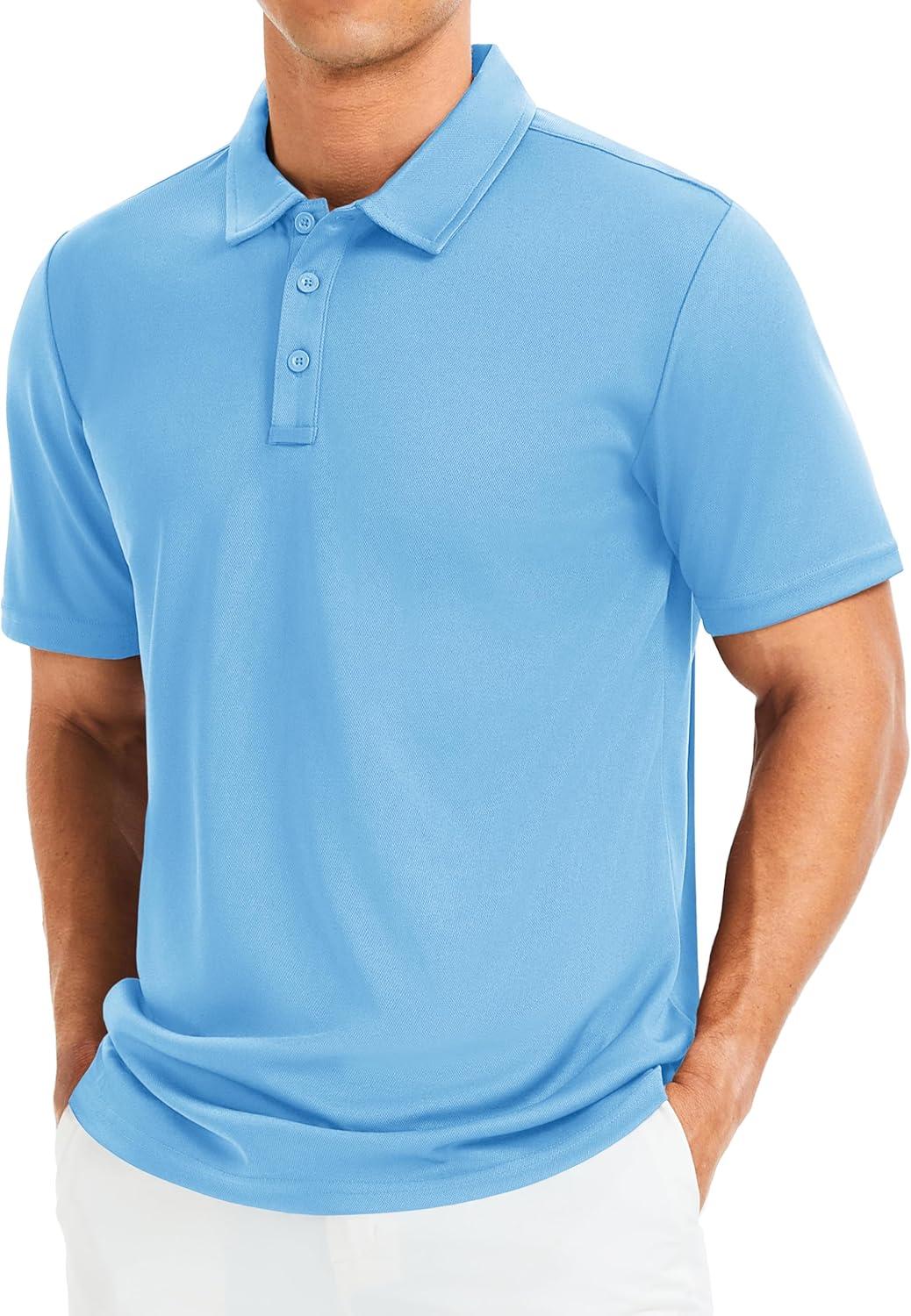 imageMAGCOMSEN Mens Polo Shirts Short Sleeve Golf Quick Dry Collared Moisture Wicking Athletic Performance PolosSky Blue