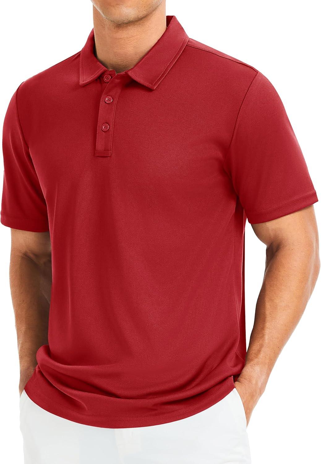 imageMAGCOMSEN Mens Polo Shirts Short Sleeve Golf Quick Dry Collared Moisture Wicking Athletic Performance PolosTrue Red