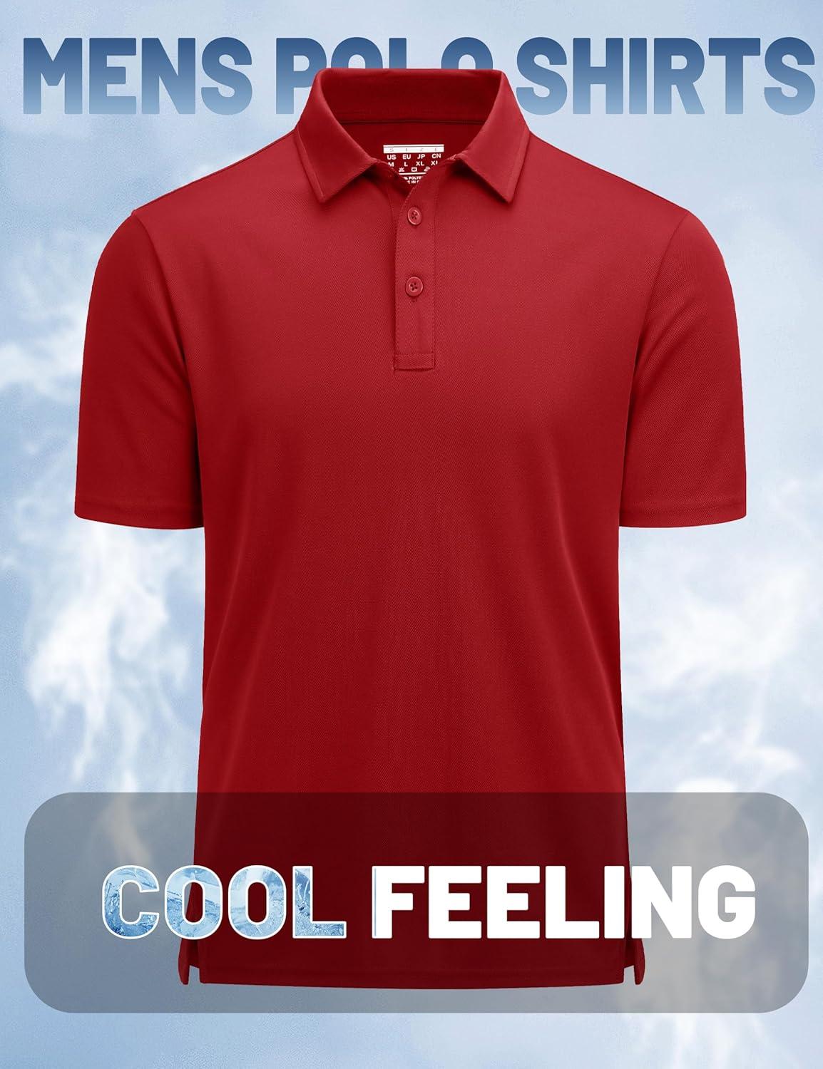 imageMAGCOMSEN Mens Polo Shirts Short Sleeve Golf Quick Dry Collared Moisture Wicking Athletic Performance PolosTrue Red