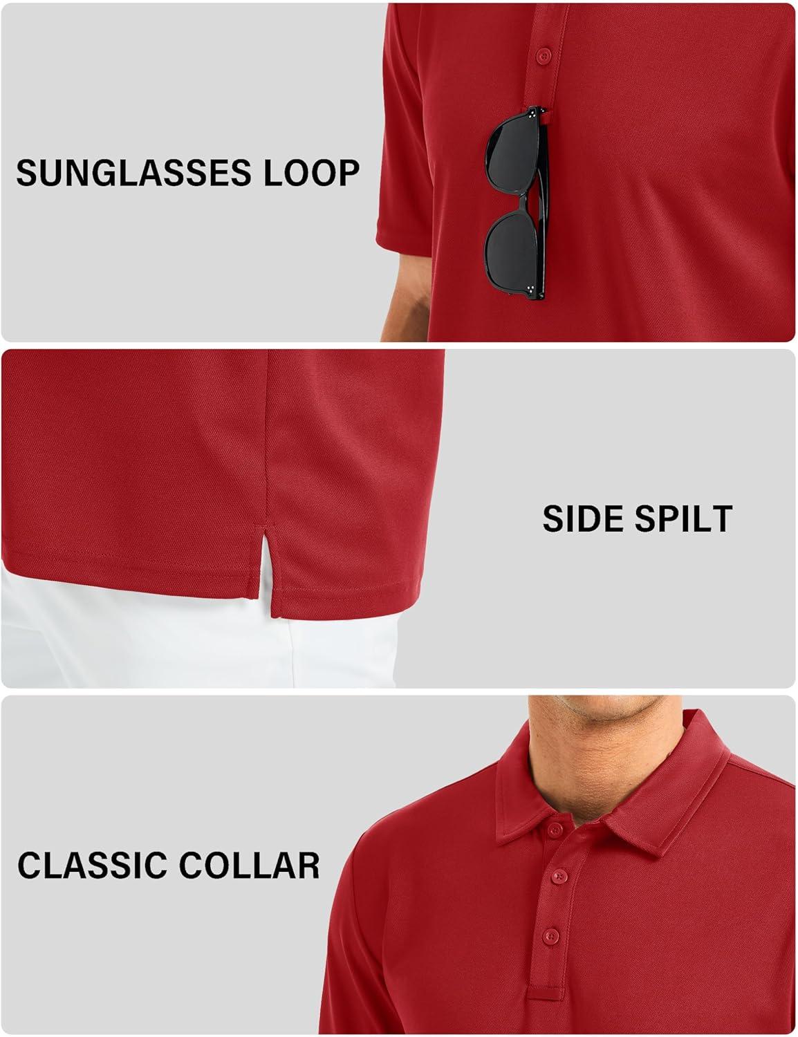 imageMAGCOMSEN Mens Polo Shirts Short Sleeve Golf Quick Dry Collared Moisture Wicking Athletic Performance PolosTrue Red