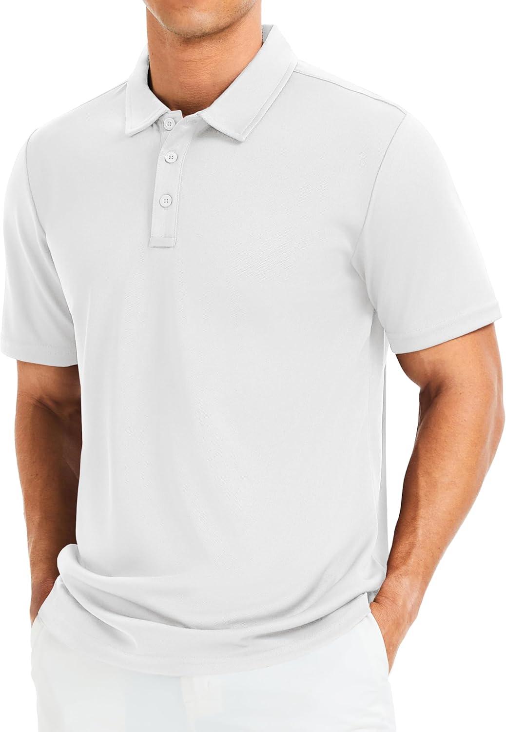 imageMAGCOMSEN Mens Polo Shirts Short Sleeve Golf Quick Dry Collared Moisture Wicking Athletic Performance PolosWhite