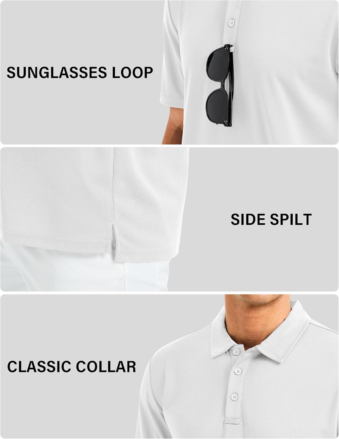 imageMAGCOMSEN Mens Polo Shirts Short Sleeve Golf Quick Dry Collared Moisture Wicking Athletic Performance PolosWhite