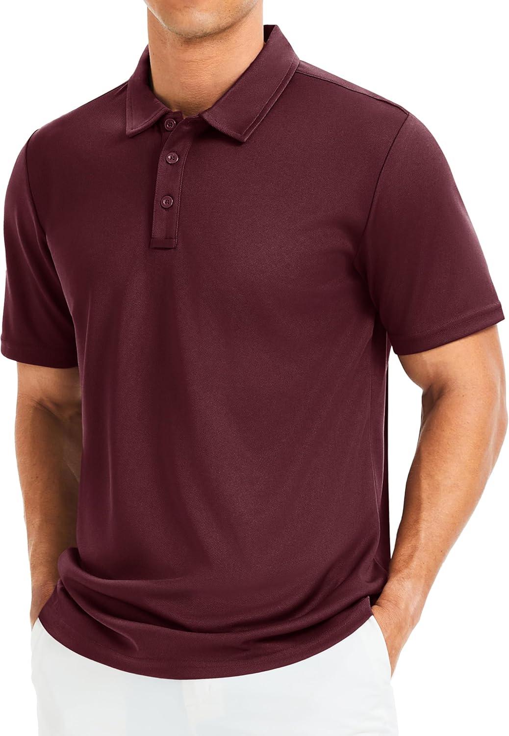 imageMAGCOMSEN Mens Polo Shirts Short Sleeve Golf Quick Dry Collared Moisture Wicking Athletic Performance PolosWine Red