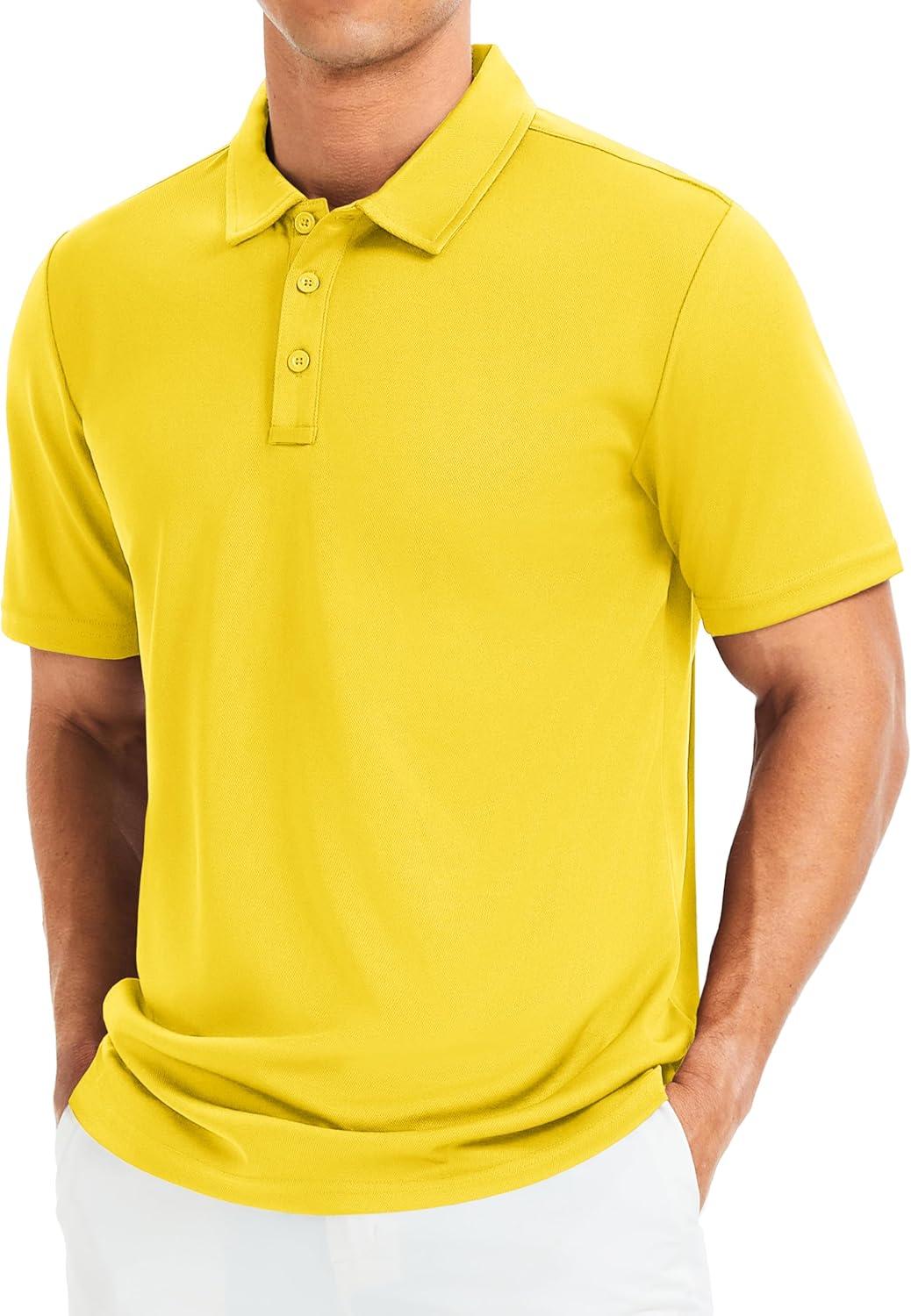 imageMAGCOMSEN Mens Polo Shirts Short Sleeve Golf Quick Dry Collared Moisture Wicking Athletic Performance PolosYellow