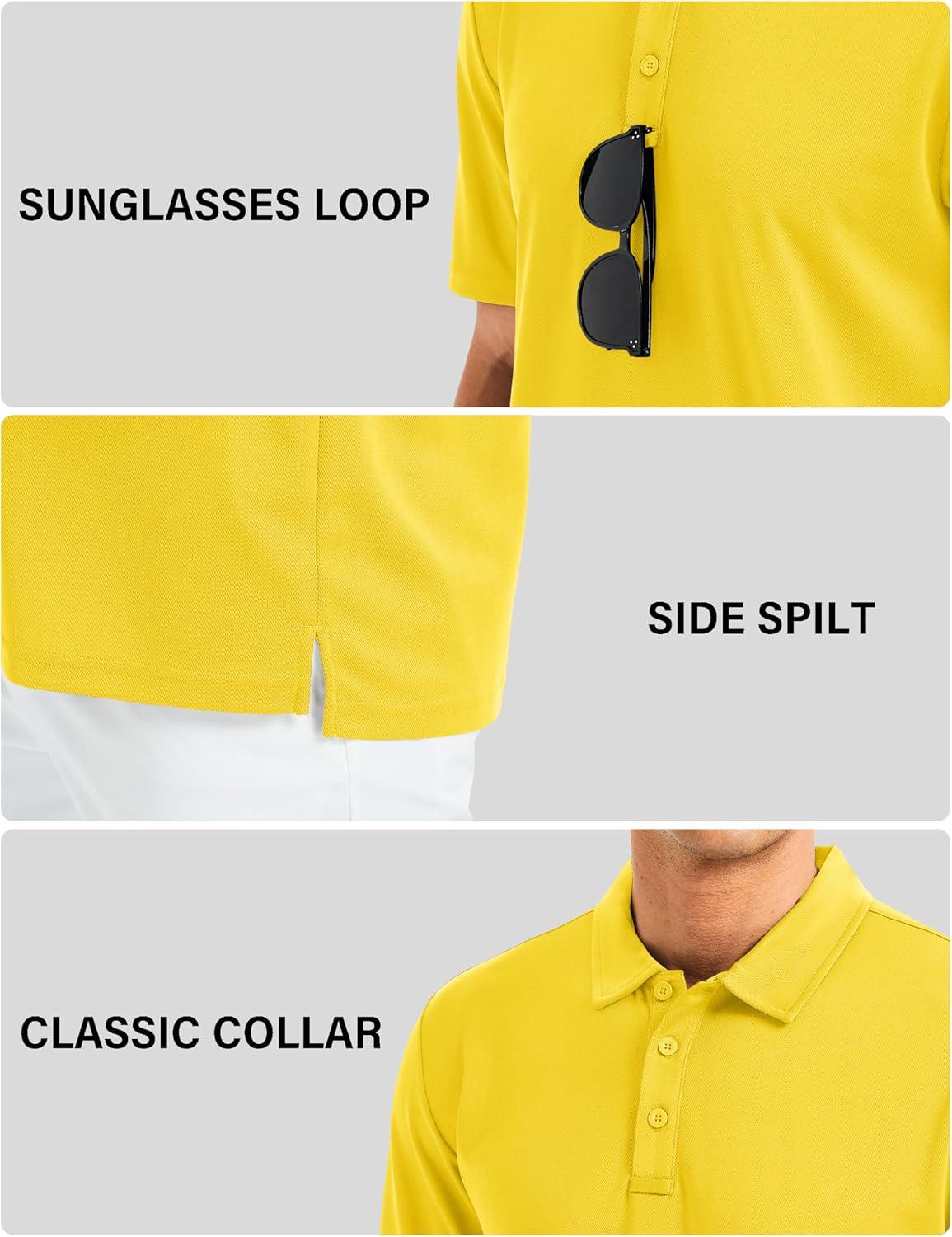 imageMAGCOMSEN Mens Polo Shirts Short Sleeve Golf Quick Dry Collared Moisture Wicking Athletic Performance PolosYellow