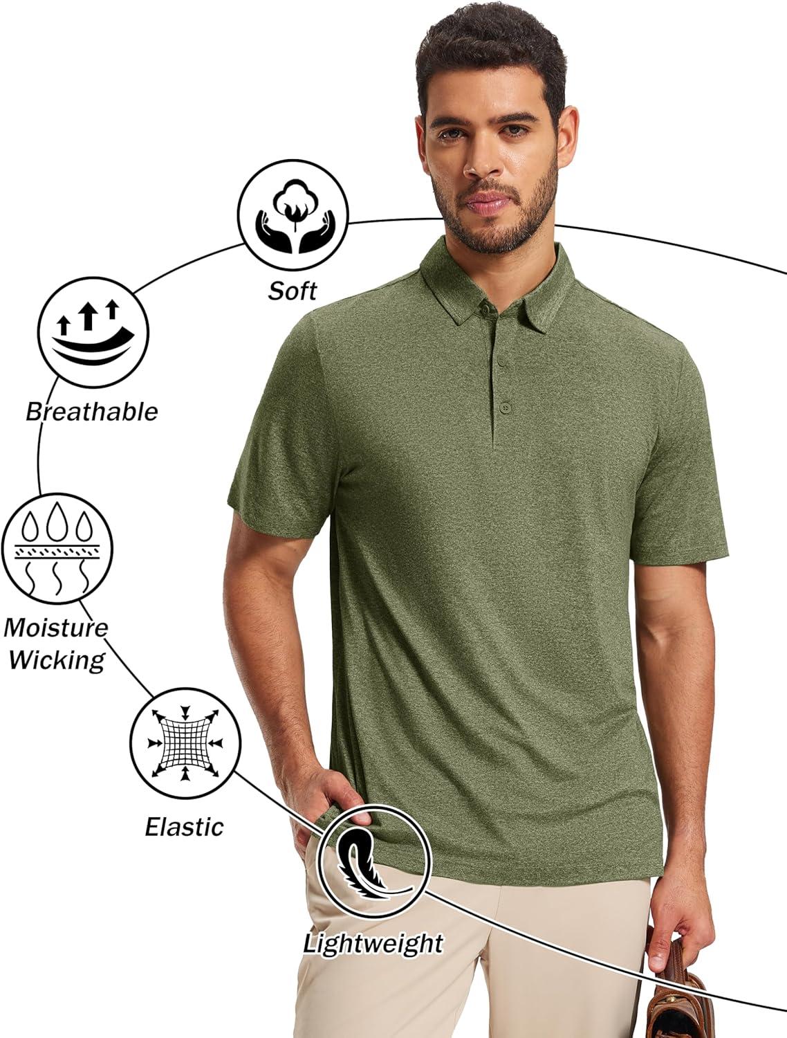 imageMAGCOMSEN Mens Polo Shirts Short Sleeve Moisture Wicking Lightweight Athletic Casual Collared Golf ShirtArmy Green