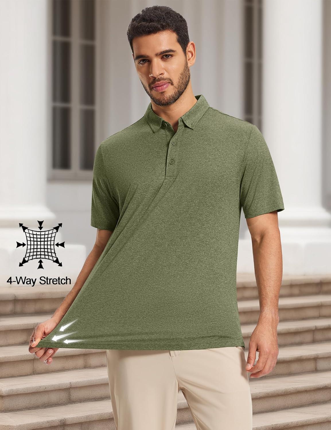 imageMAGCOMSEN Mens Polo Shirts Short Sleeve Moisture Wicking Lightweight Athletic Casual Collared Golf ShirtArmy Green