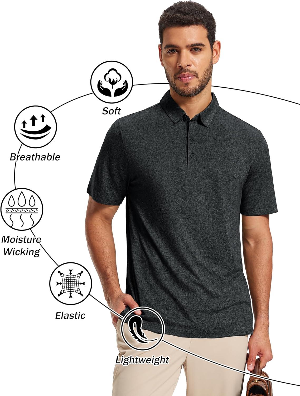 imageMAGCOMSEN Mens Polo Shirts Short Sleeve Moisture Wicking Lightweight Athletic Casual Collared Golf ShirtBlack