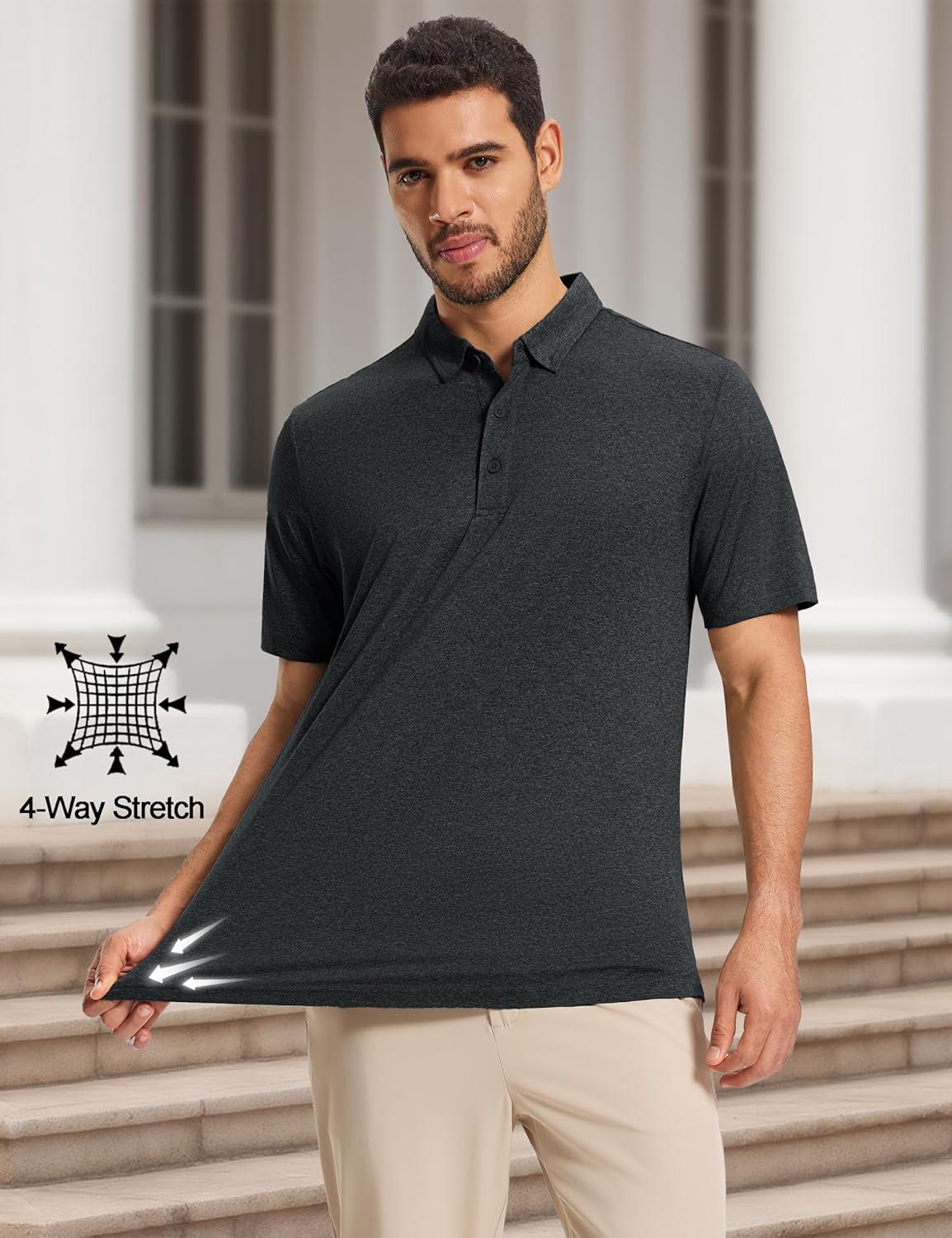 imageMAGCOMSEN Mens Polo Shirts Short Sleeve Moisture Wicking Lightweight Athletic Casual Collared Golf ShirtBlack