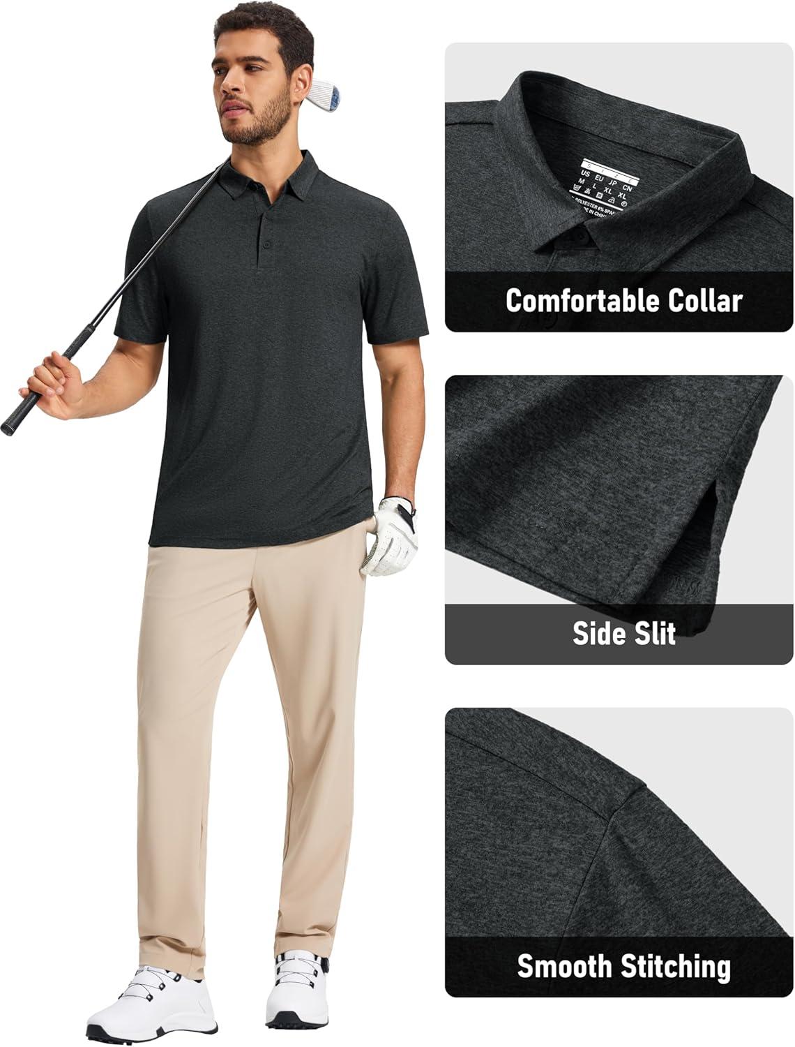 imageMAGCOMSEN Mens Polo Shirts Short Sleeve Moisture Wicking Lightweight Athletic Casual Collared Golf ShirtBlack