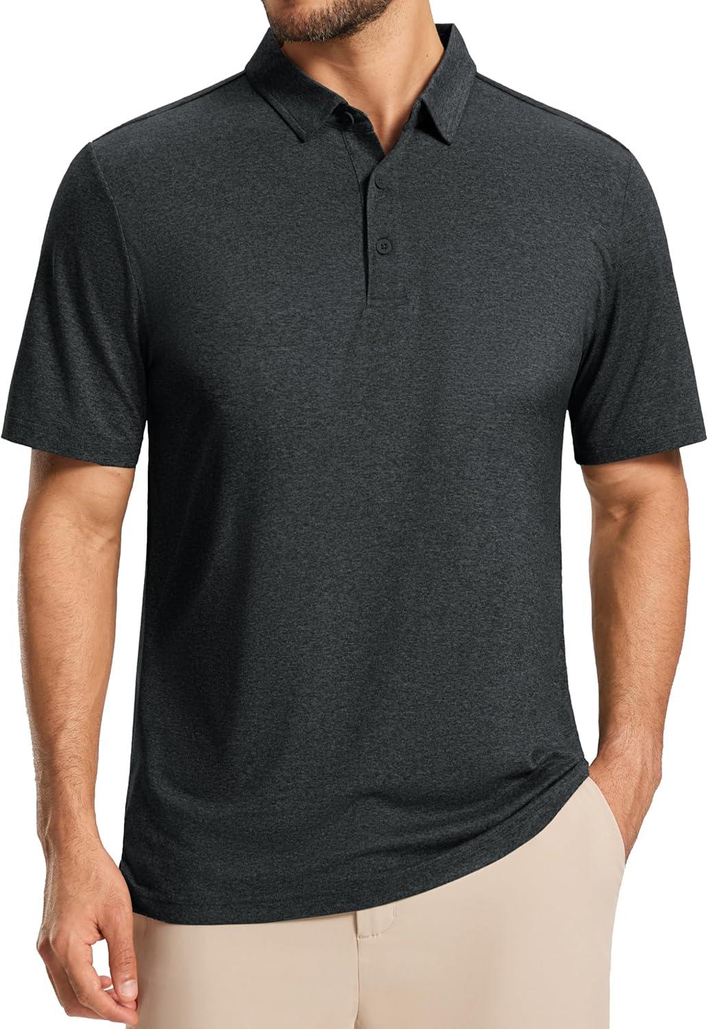imageMAGCOMSEN Mens Polo Shirts Short Sleeve Moisture Wicking Lightweight Athletic Casual Collared Golf ShirtBlack