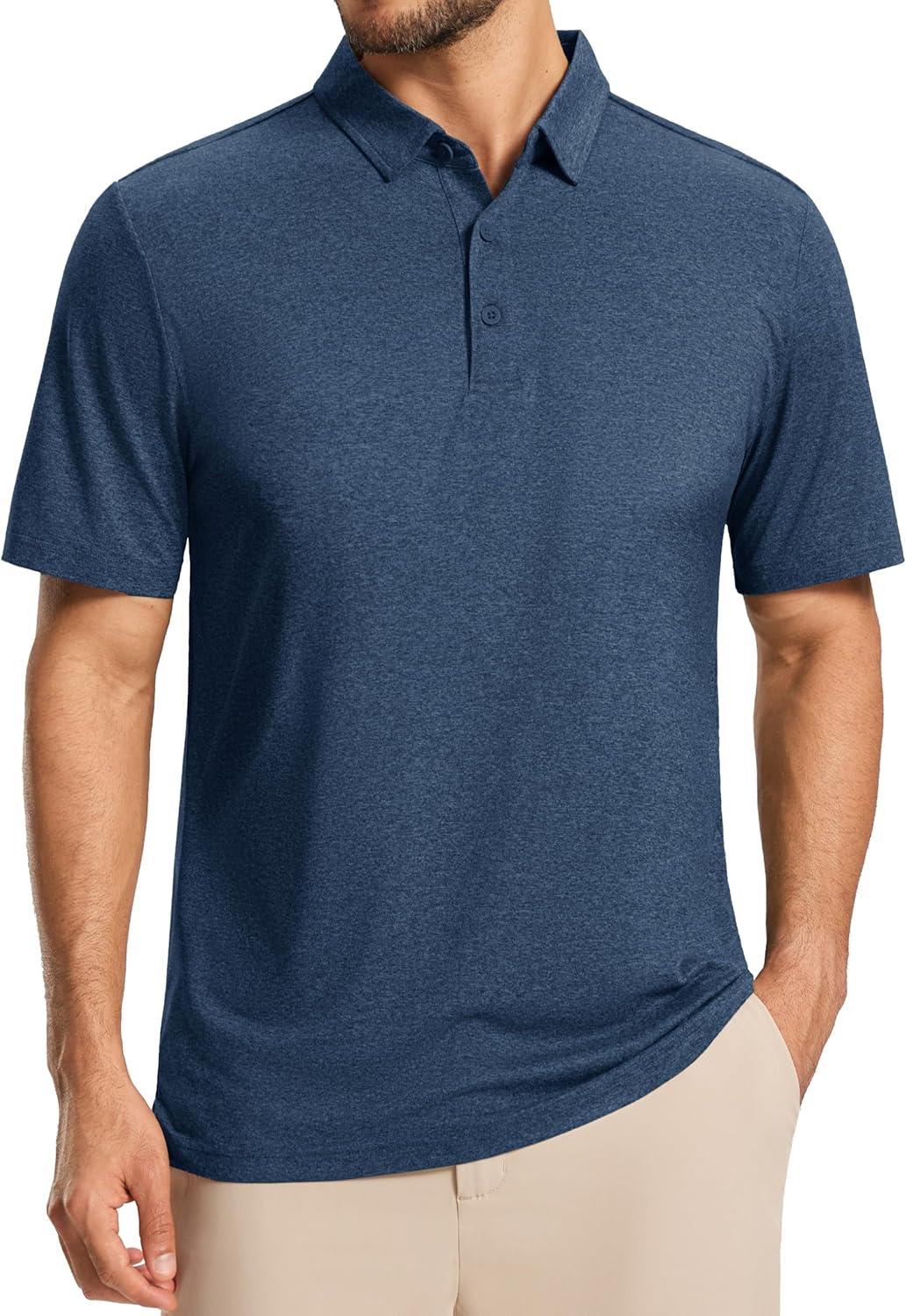 imageMAGCOMSEN Mens Polo Shirts Short Sleeve Moisture Wicking Lightweight Athletic Casual Collared Golf ShirtDark Blue