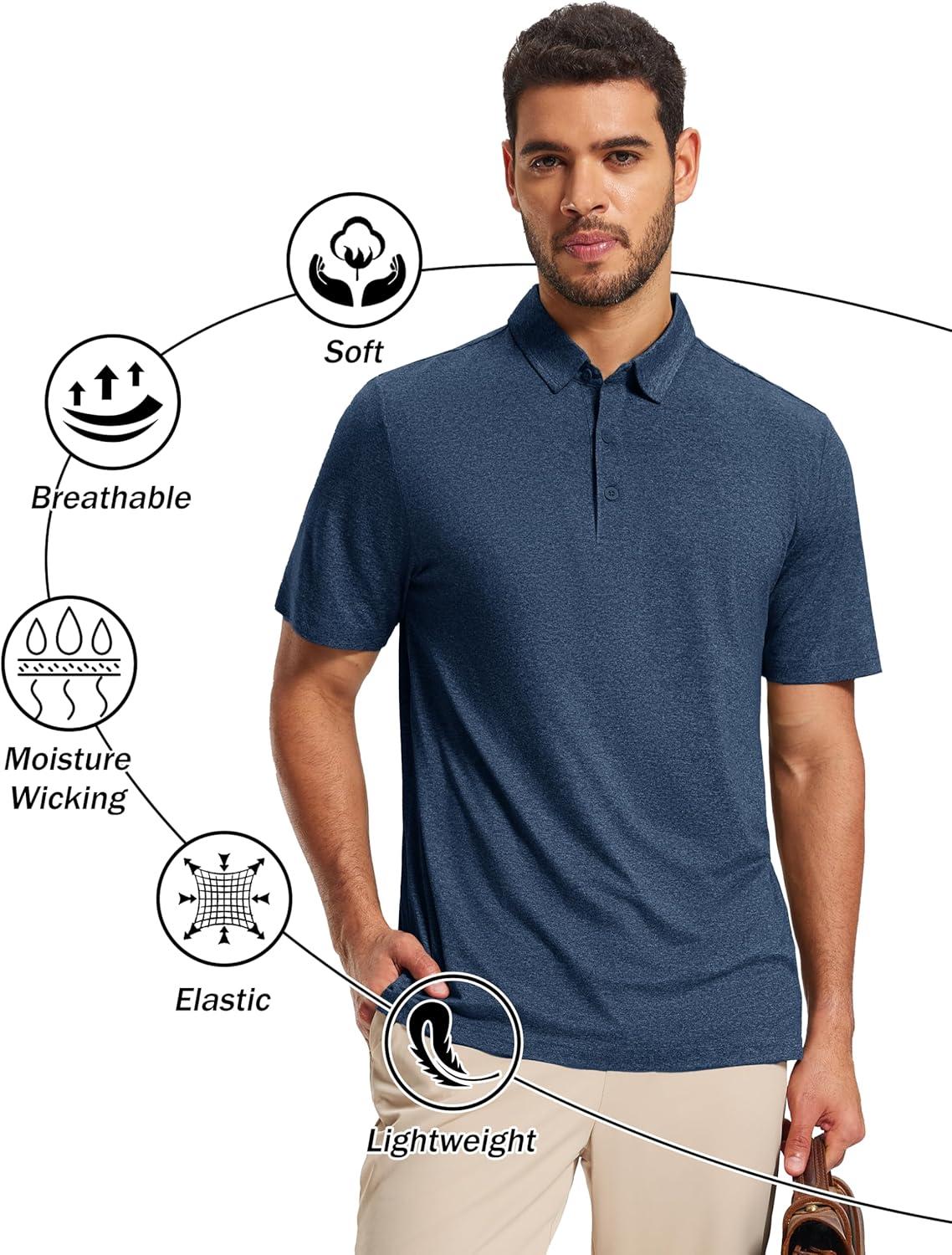 imageMAGCOMSEN Mens Polo Shirts Short Sleeve Moisture Wicking Lightweight Athletic Casual Collared Golf ShirtDark Blue