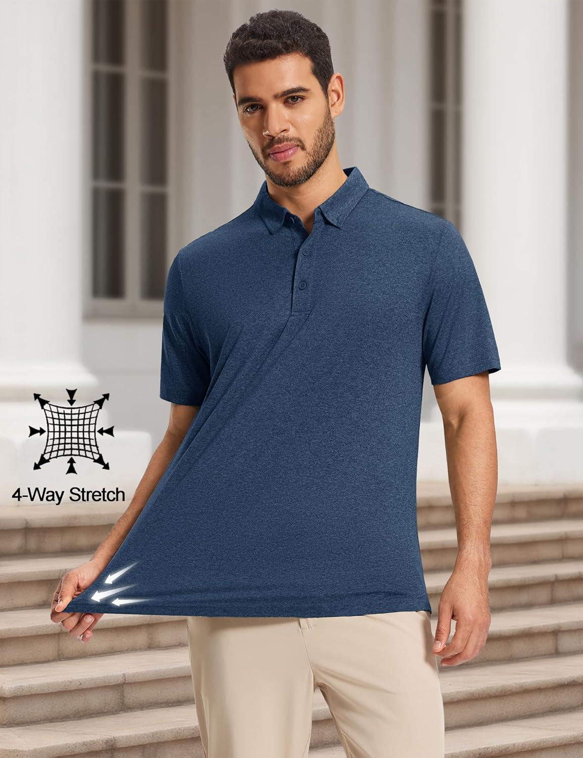 imageMAGCOMSEN Mens Polo Shirts Short Sleeve Moisture Wicking Lightweight Athletic Casual Collared Golf ShirtDark Blue