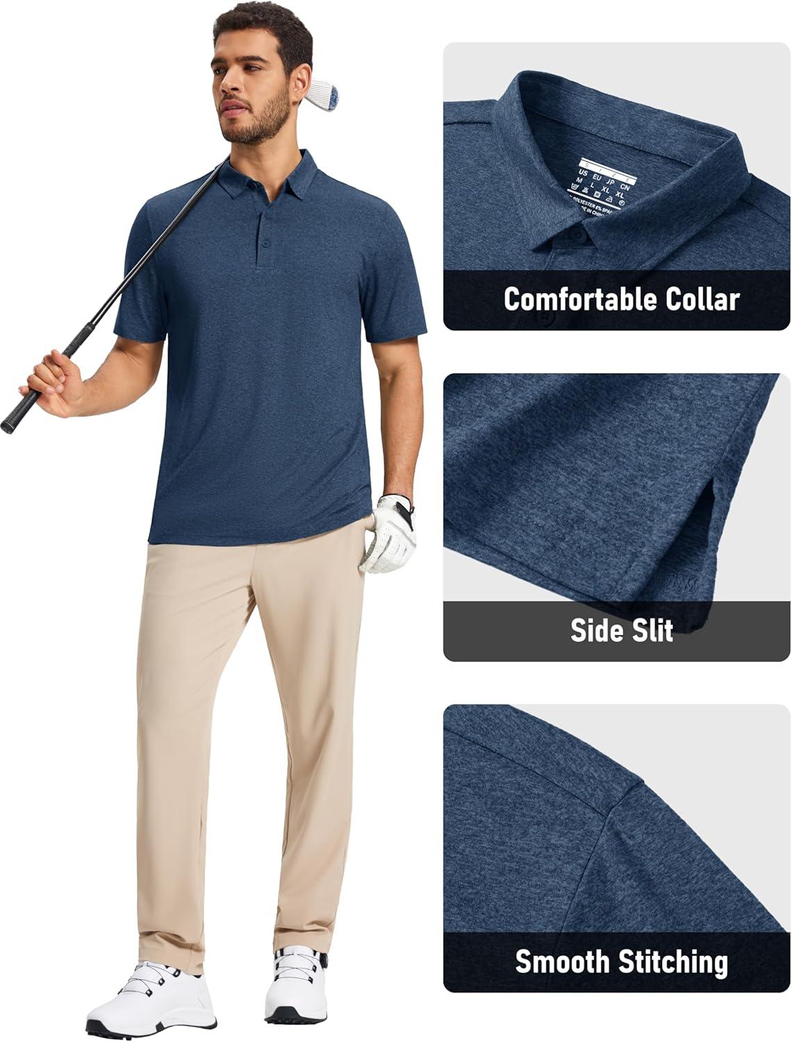 imageMAGCOMSEN Mens Polo Shirts Short Sleeve Moisture Wicking Lightweight Athletic Casual Collared Golf ShirtDark Blue