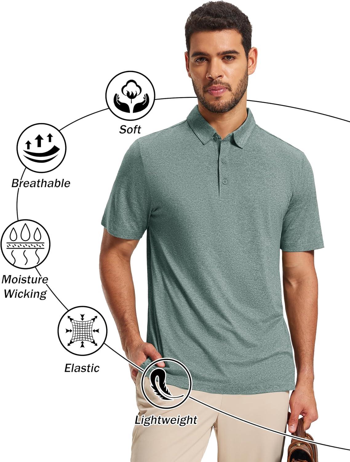 imageMAGCOMSEN Mens Polo Shirts Short Sleeve Moisture Wicking Lightweight Athletic Casual Collared Golf ShirtDark Green
