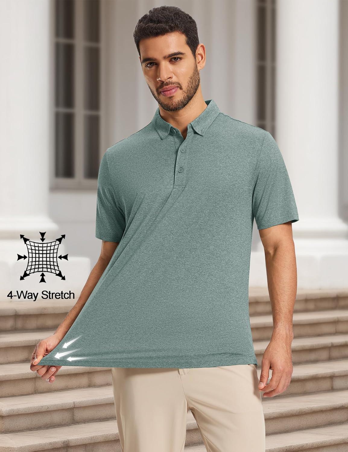 imageMAGCOMSEN Mens Polo Shirts Short Sleeve Moisture Wicking Lightweight Athletic Casual Collared Golf ShirtDark Green